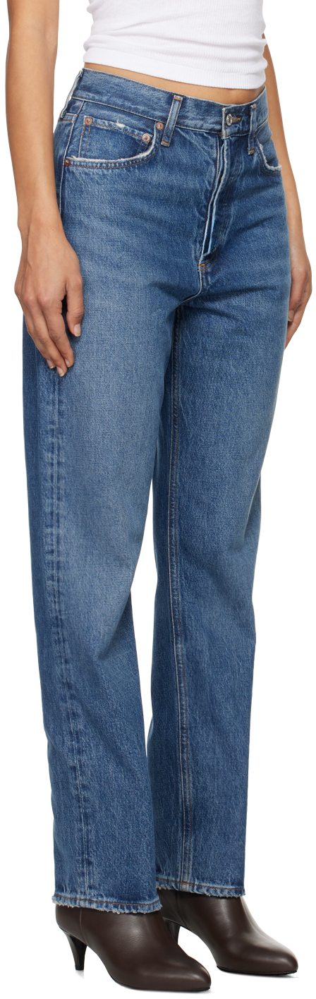 Agolde Blue 90's Mid Rise Straight Jeans In Essence (dk Ind)