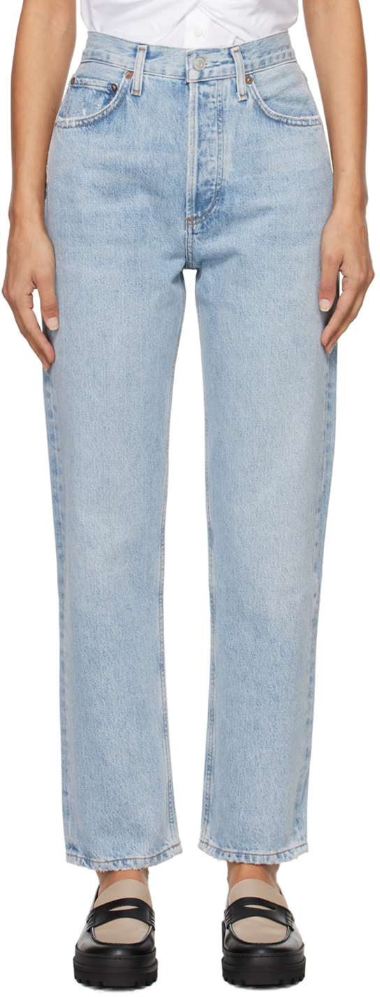 Blue 90's Pinch Waist High Rise Straight Jeans