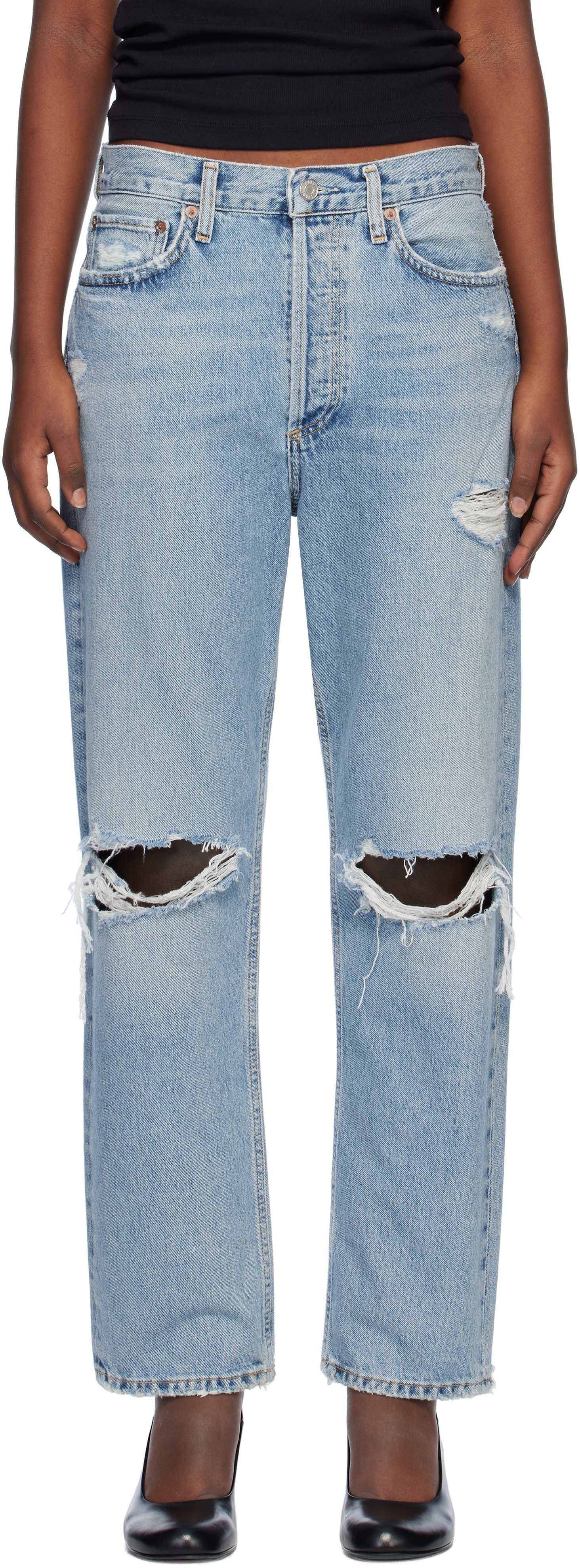 Shop Agolde Blue 90's Jeans In Threadbare (pale Ind