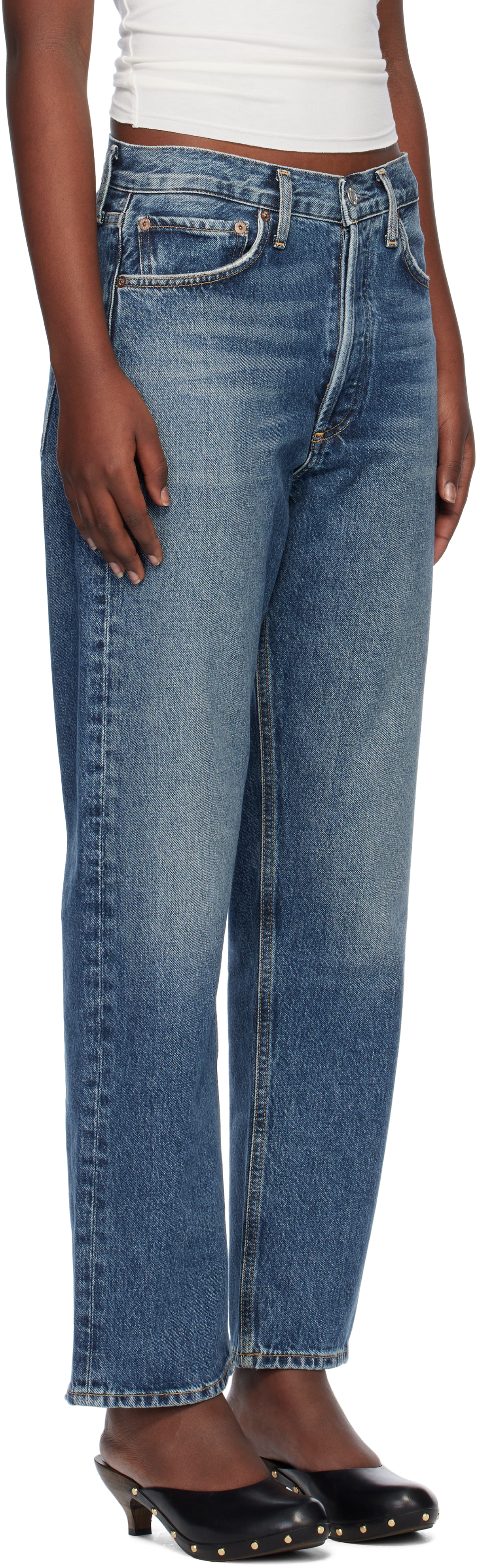 Shop Agolde Blue 90's Jeans In Imagine (med Dk Ind)