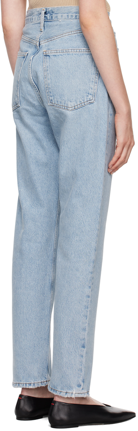 Agolde Blue 90's Pinch Waist High Rise Straight Jeans In Force (vint Marbled