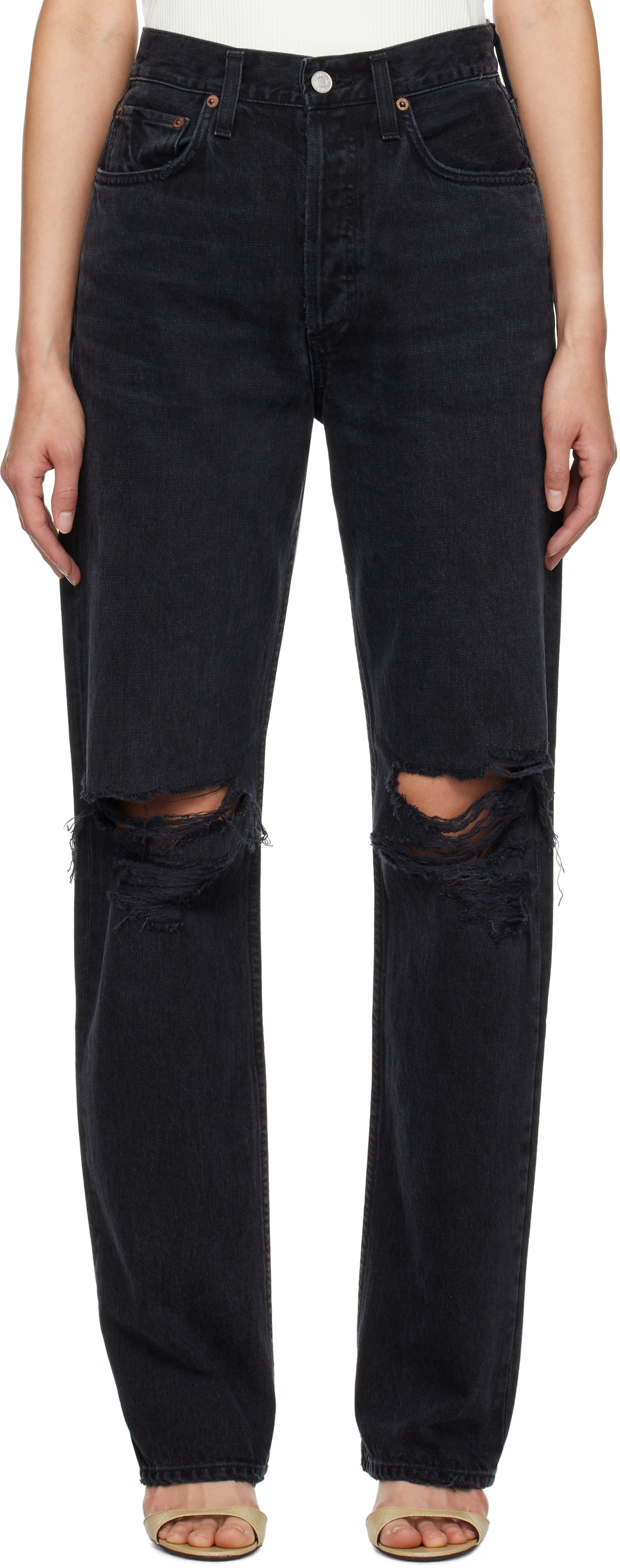 Shop Agolde Black Kelly Jeans In Fuse (chewed Up Blk)