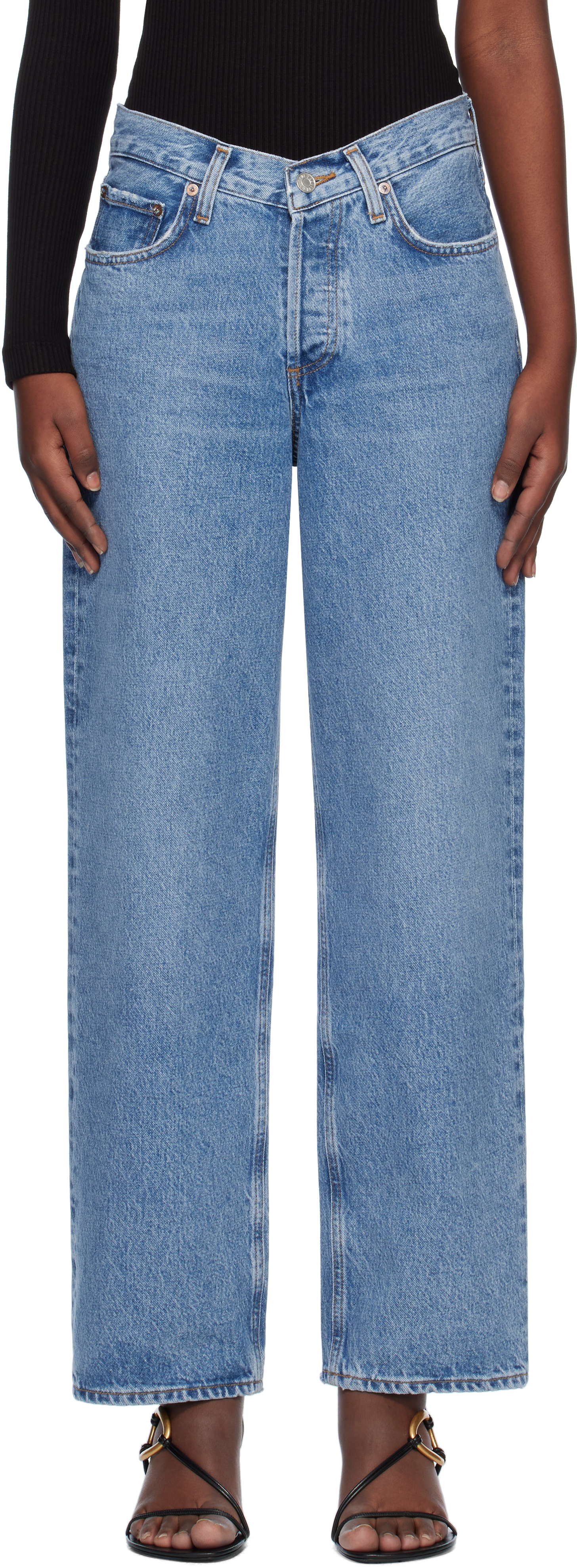 Blue V-Waist Baggy Jeans