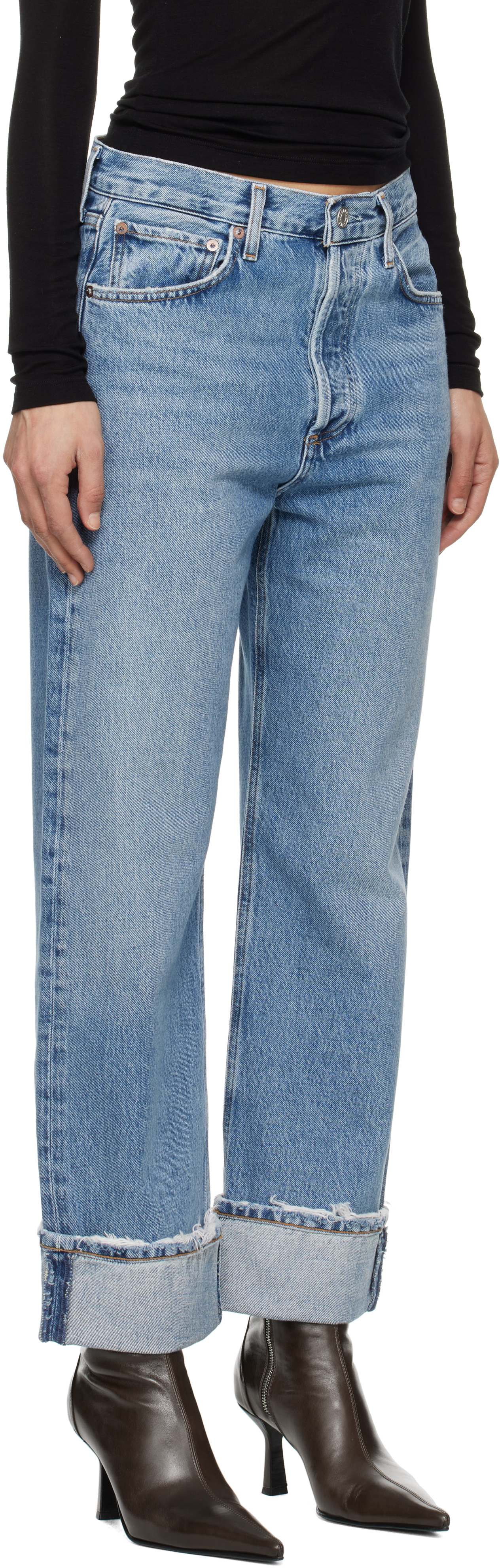 Shop Agolde Blue Fran Low Slung Straight Jeans In Reign (md Vint Ind)
