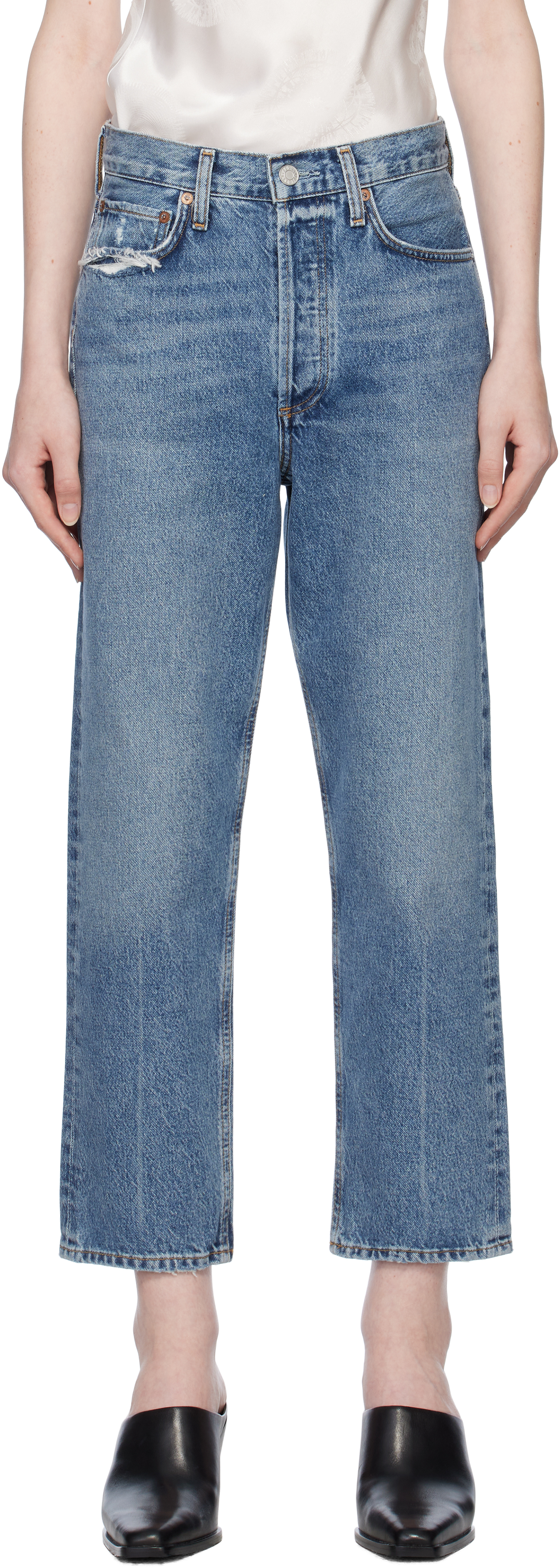 Blue 90's Crop Mid Rise Straight Jeans