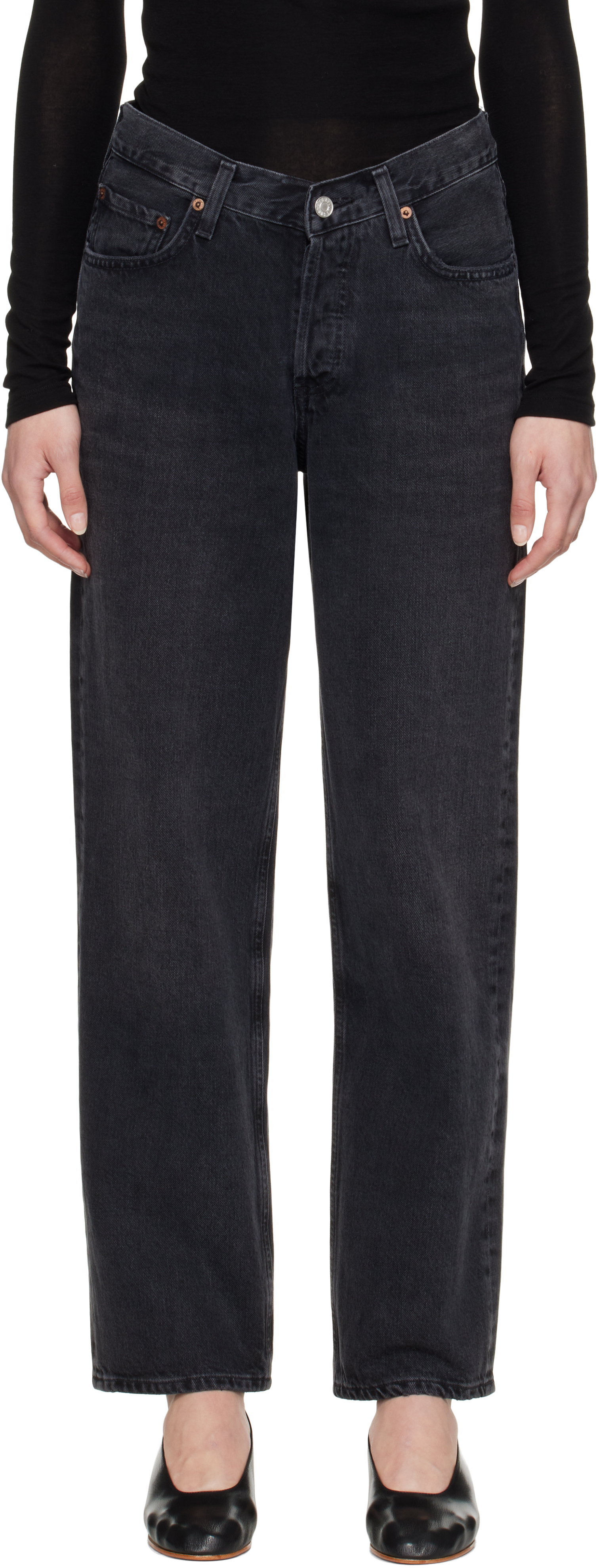 Agolde Annise Slim Crewneck Tee In Hitch (blk W/ Finish