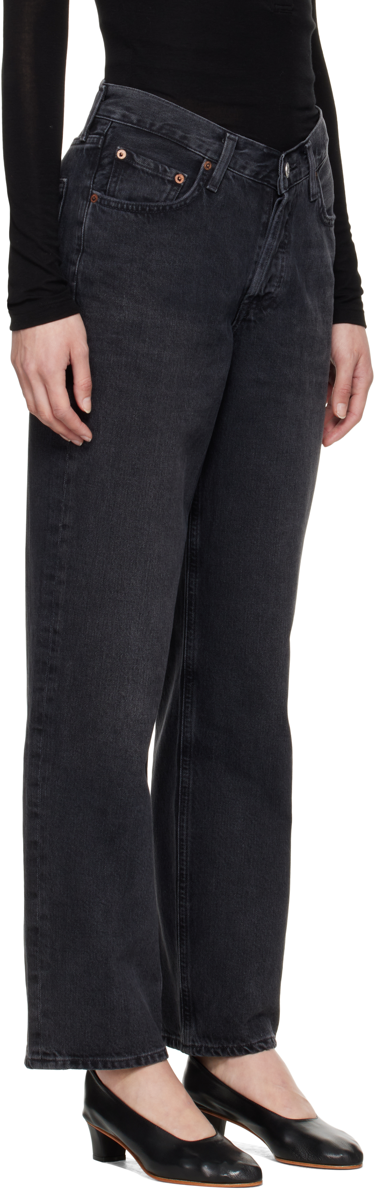 Agolde Annise Slim Crewneck Tee In Hitch (blk W/ Finish