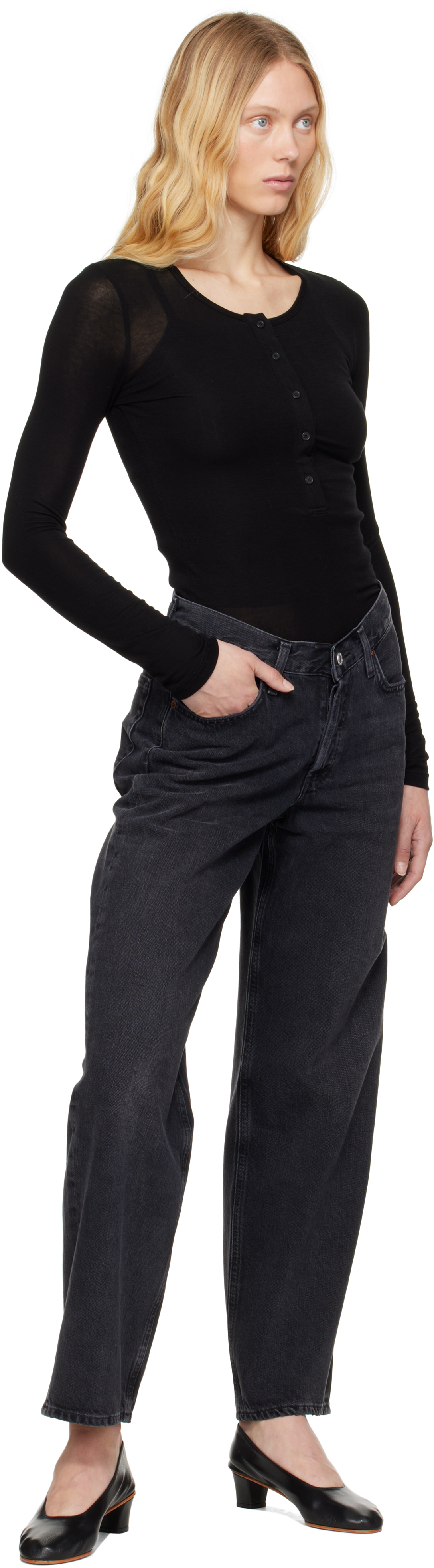 Agolde Annise Slim Crewneck Tee In Hitch (blk W/ Finish