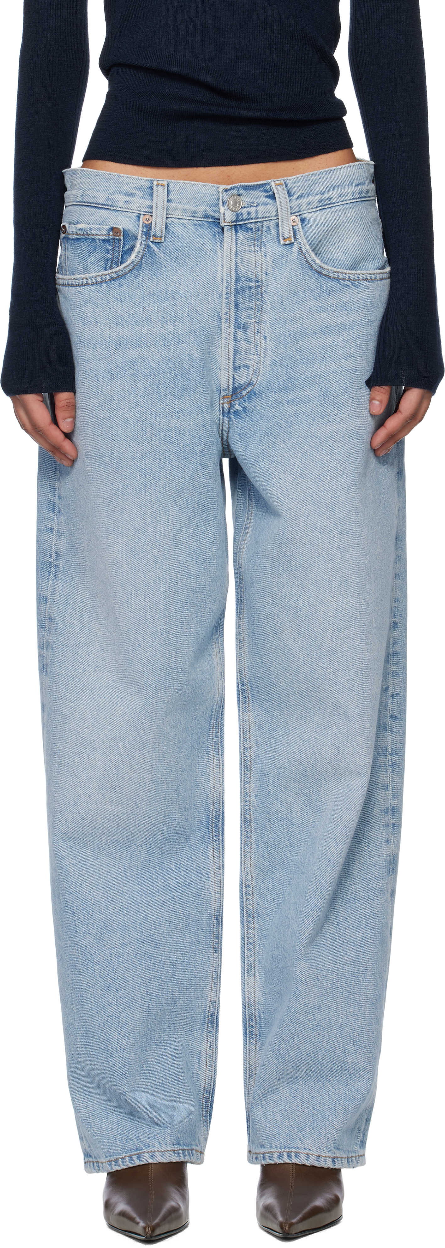 Agolde Luna Pieced High Waist Raw Hem Barrel Jeans In Replica (clean Wshed