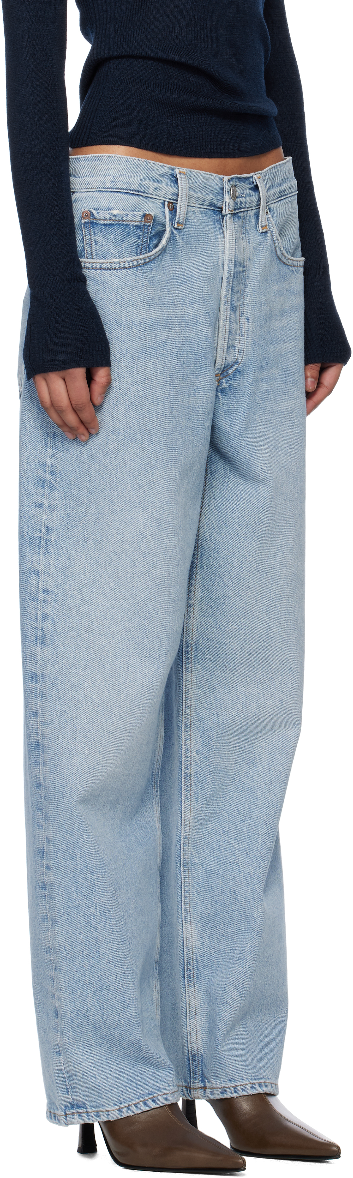 Agolde Luna Pieced High Waist Raw Hem Barrel Jeans In Replica (clean Wshed