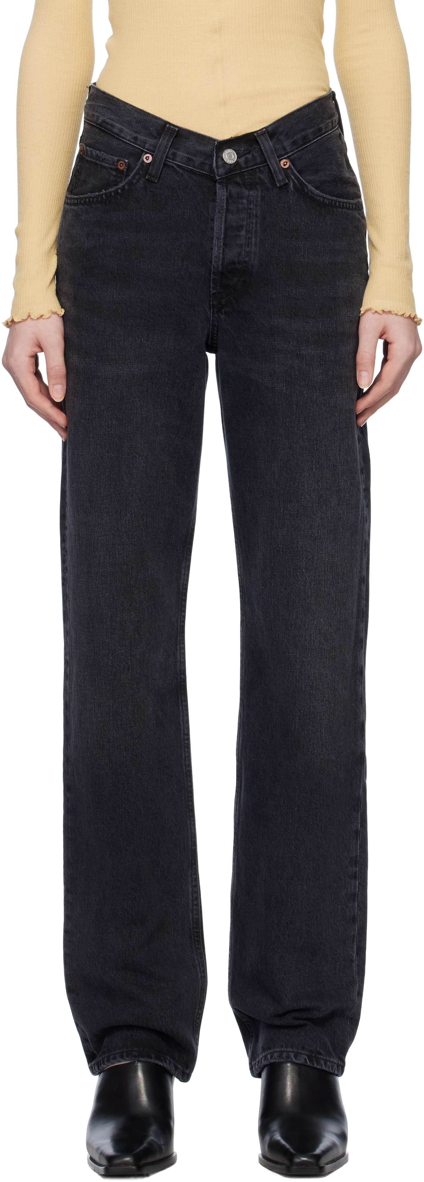 【関税込み】AGOLDE ブラック V-Waist Kelly ジーンズ AGOLDE: Black V-Waist Kelly Jeans | SSENSE Canada