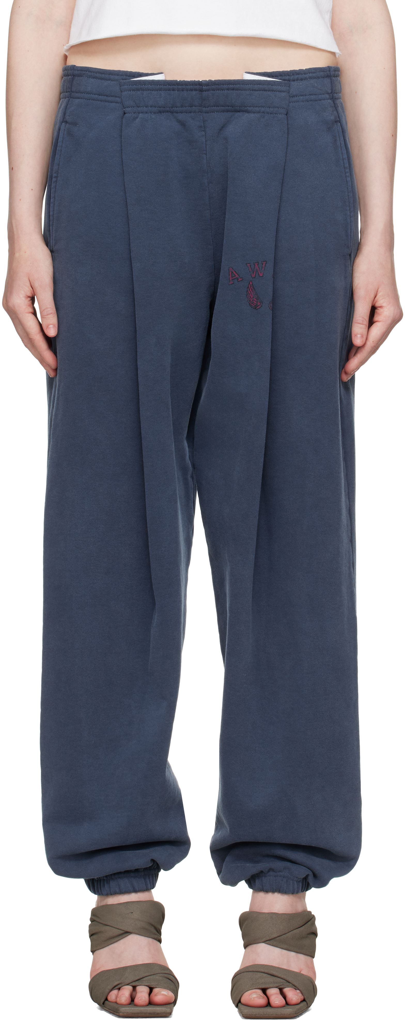 alexanderwang. t Navy Logo Waistband Pleated Sweatpants