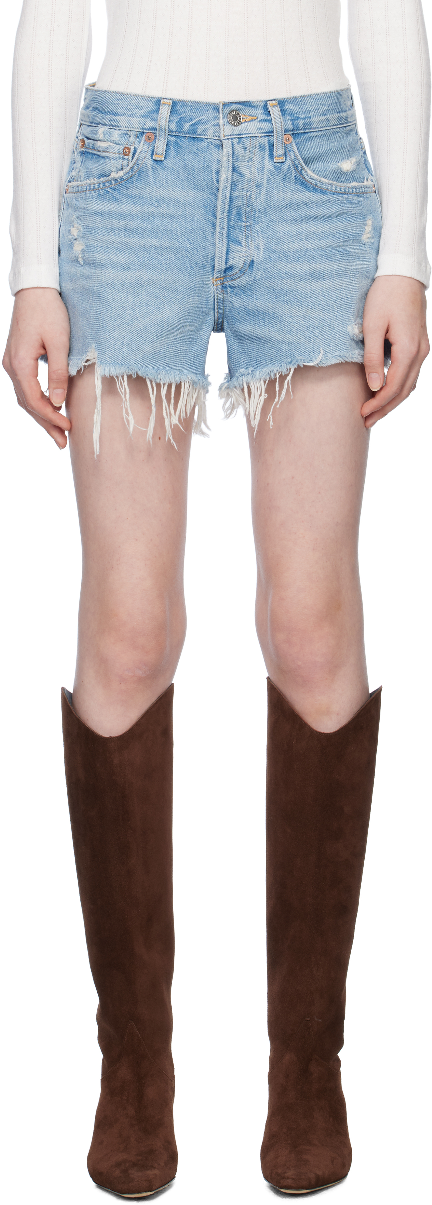 AGOLDE: ブルー Parker ヴィンテージ カットオフ デニムショート