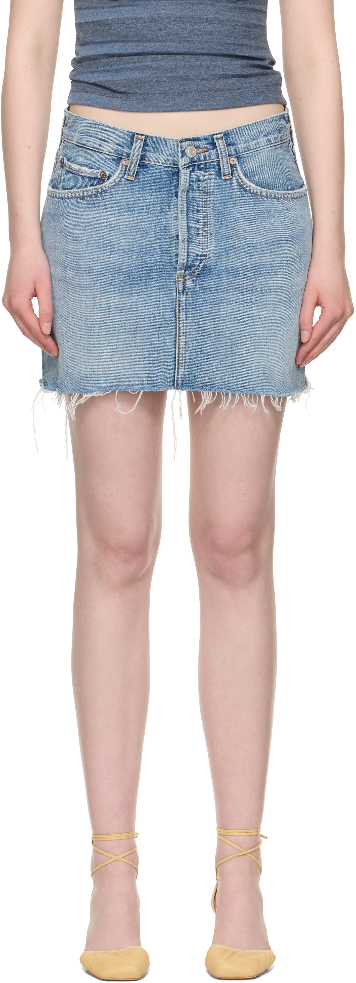 Blue V-Waist Denim Miniskirt