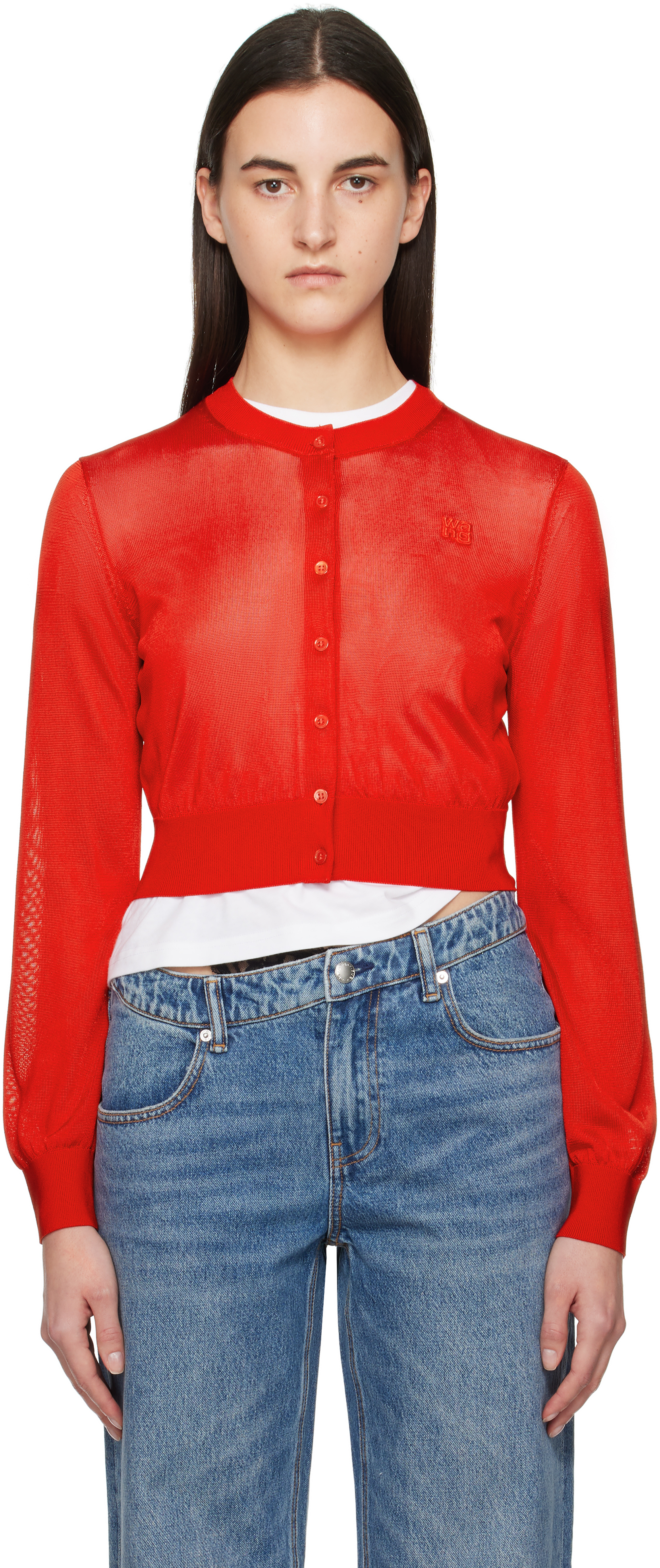 alexanderwang. t Red Logo-Embroidered Cropped Cardigan