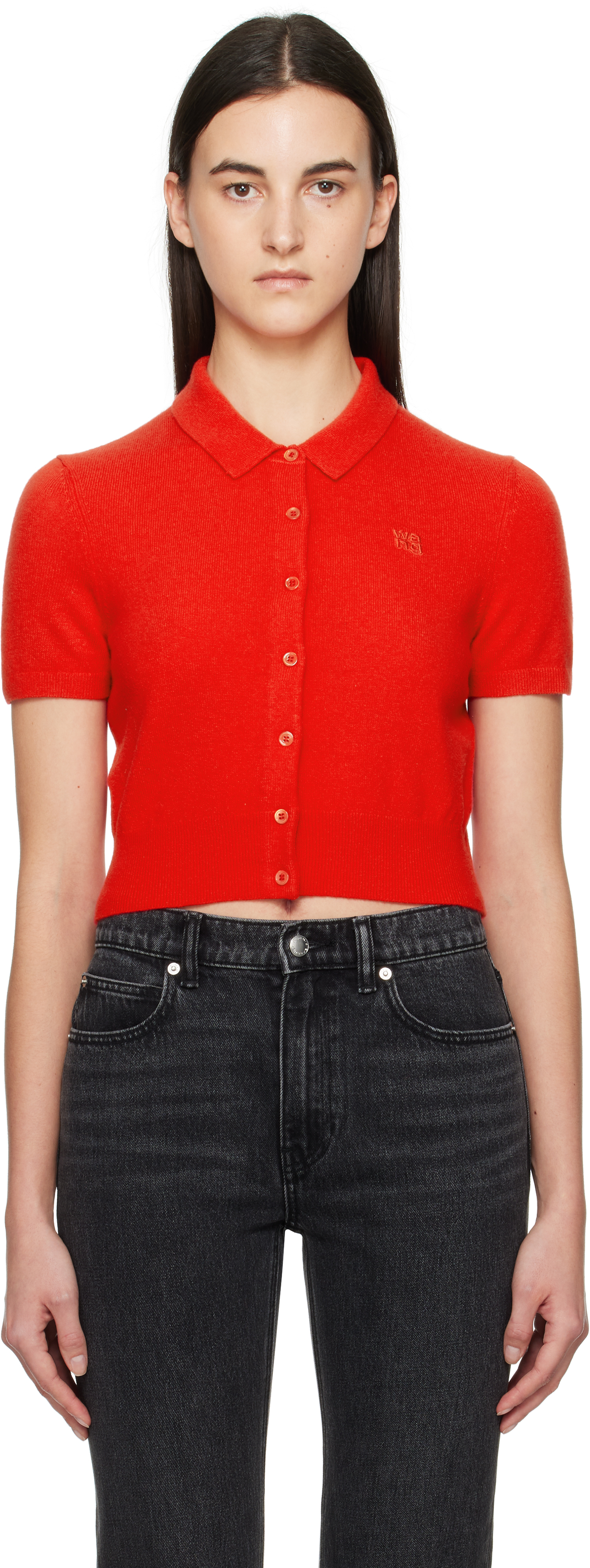 alexanderwang. t Red Logo Embroidered Cardigan