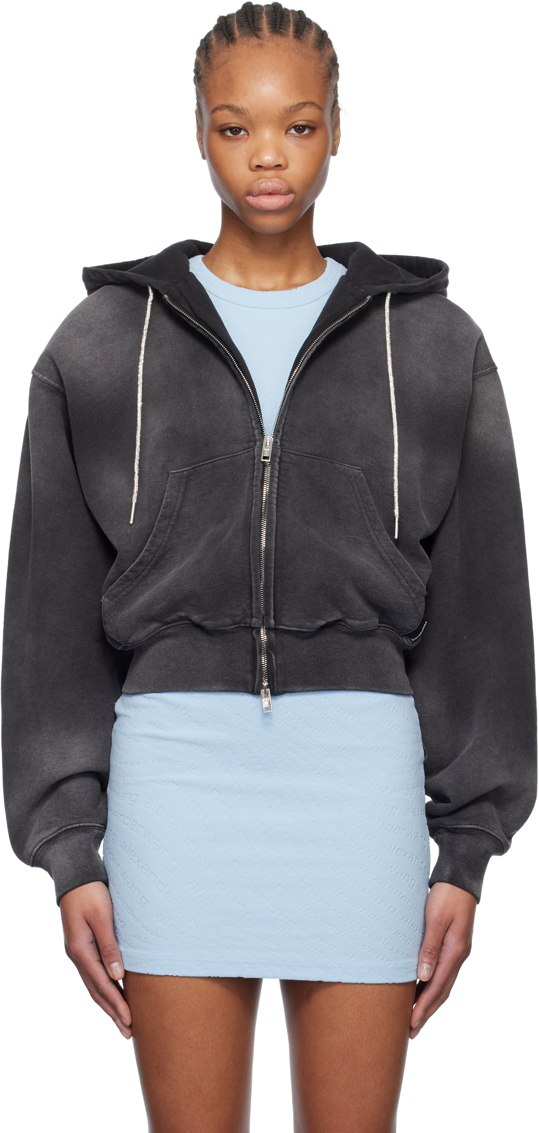 alexanderwang. t Gray Cropped Zip-Up Hoodie