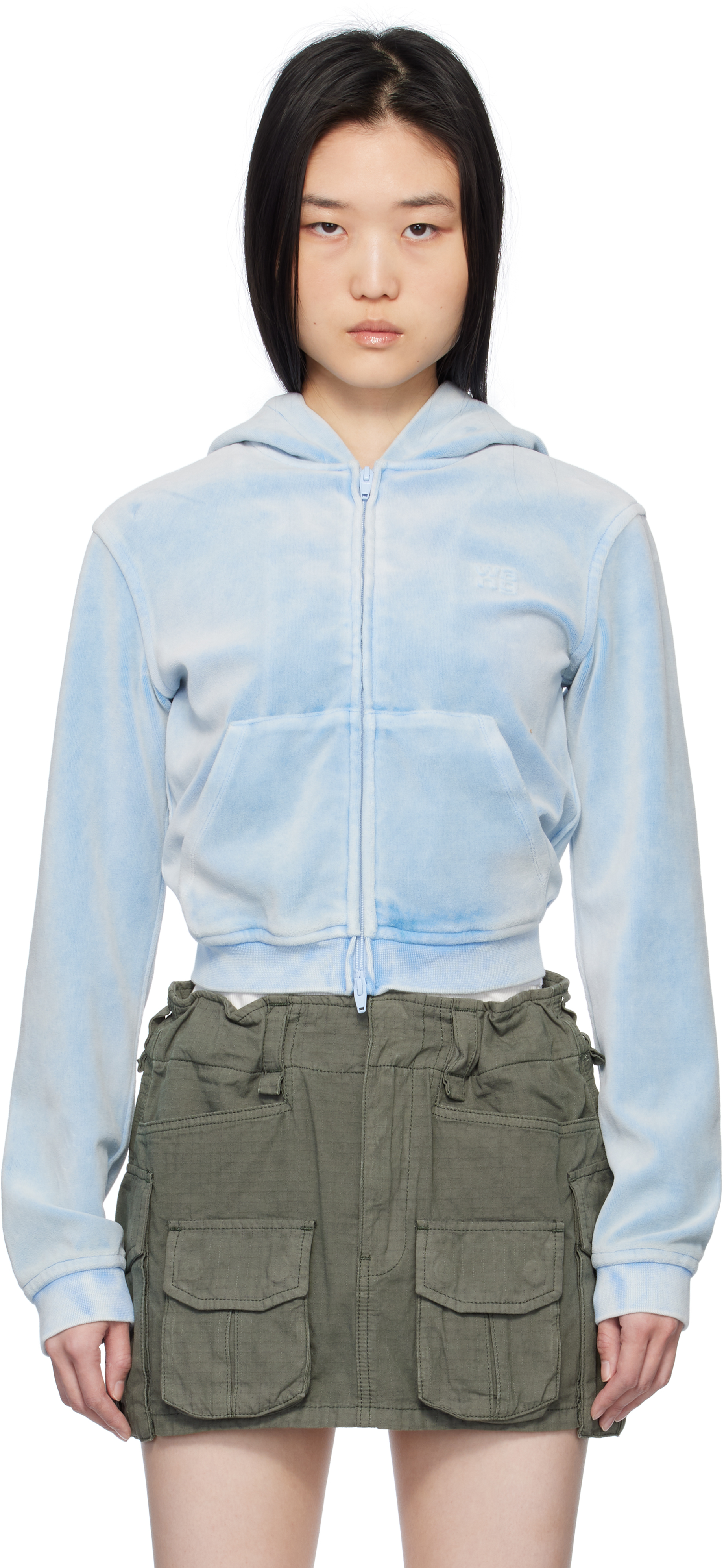 alexanderwang. t Gray Shrunken Zip-Up Hoodie