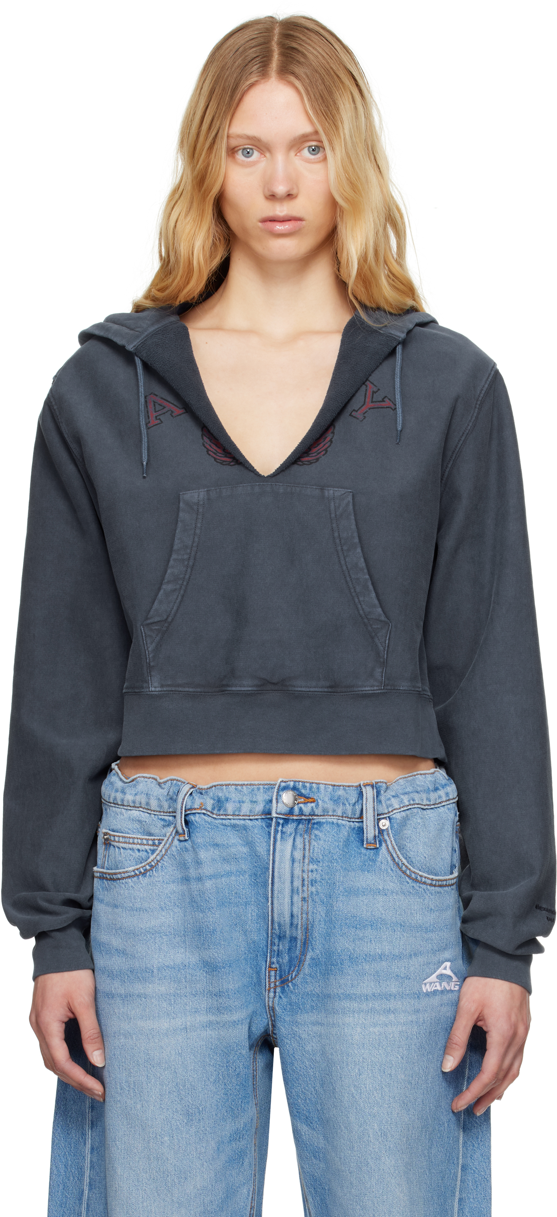 alexanderwang. t Navy Distressed Cotton Hoodie