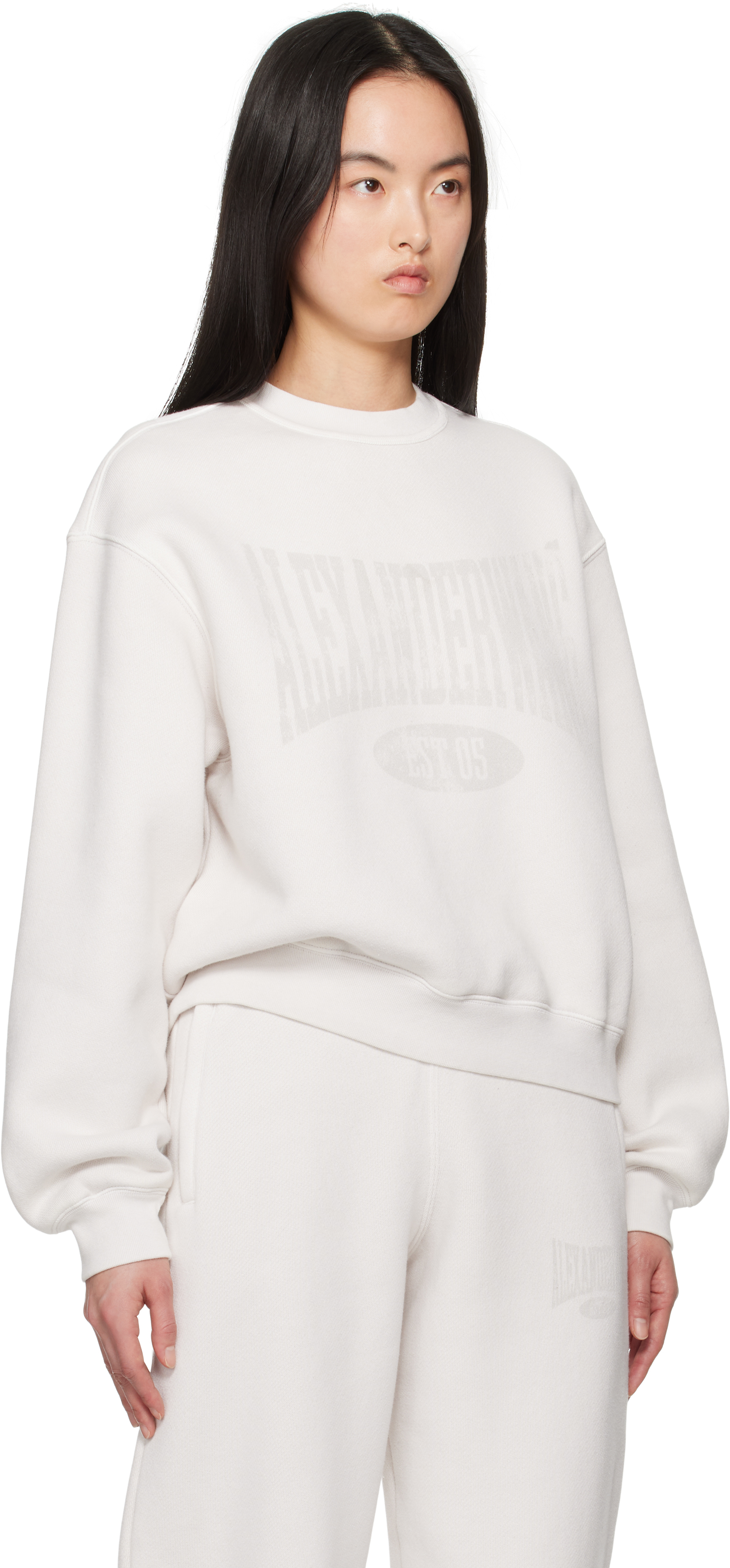 Alexander Wang T T By Alexander Wang Graphic Crew Neck Fleece In Dirty White