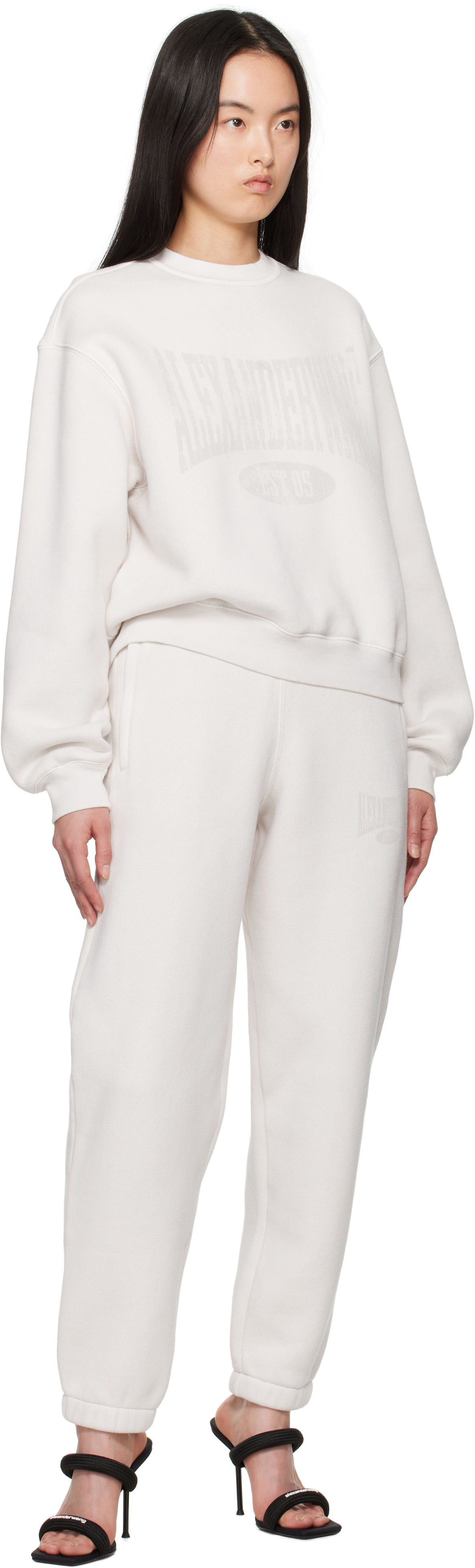 Alexander Wang T T By Alexander Wang Graphic Crew Neck Fleece In Dirty White
