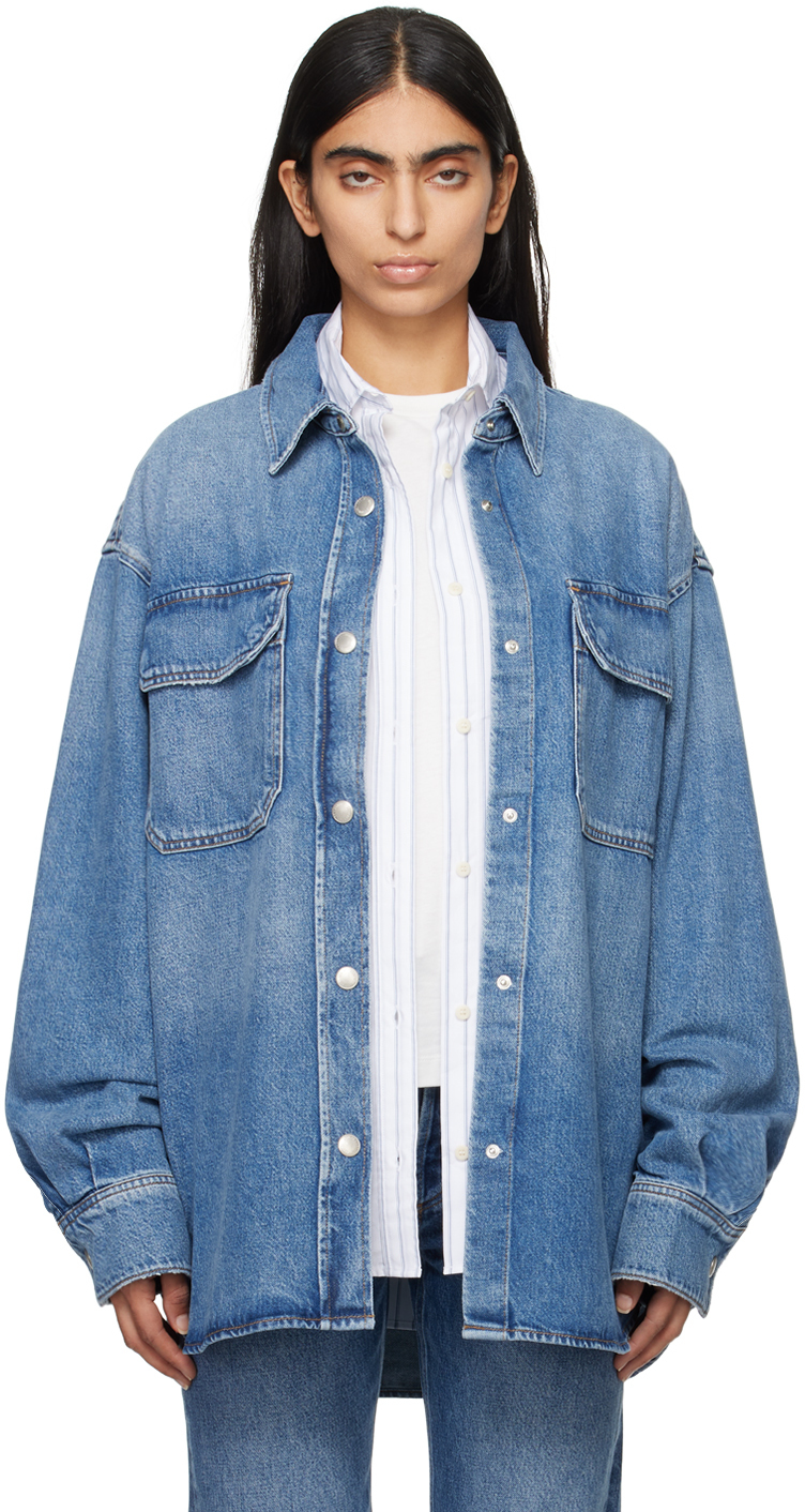 Shop Agolde Blue Camryn Denim Shirt In Swing (med Vint Ind)