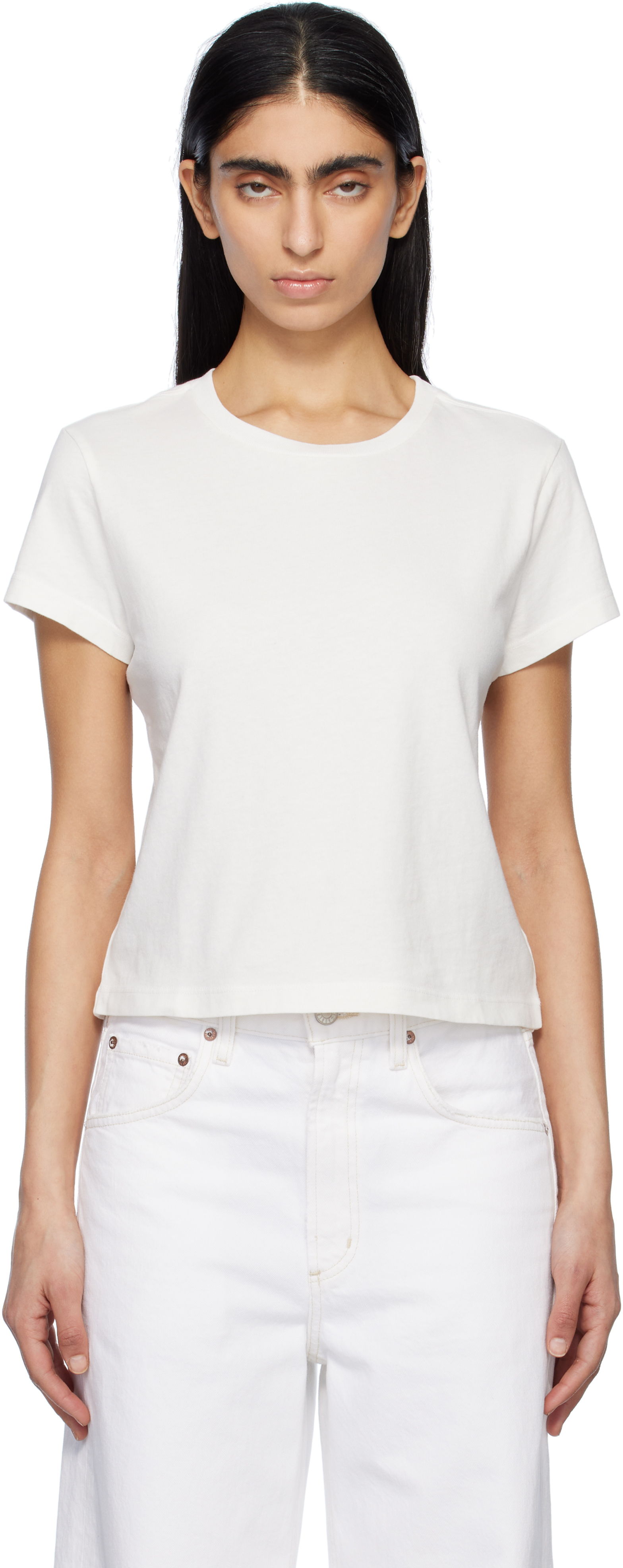 AGOLDE: オフホワイト Adine シュランケン Tシャツ | SSENSE 日本