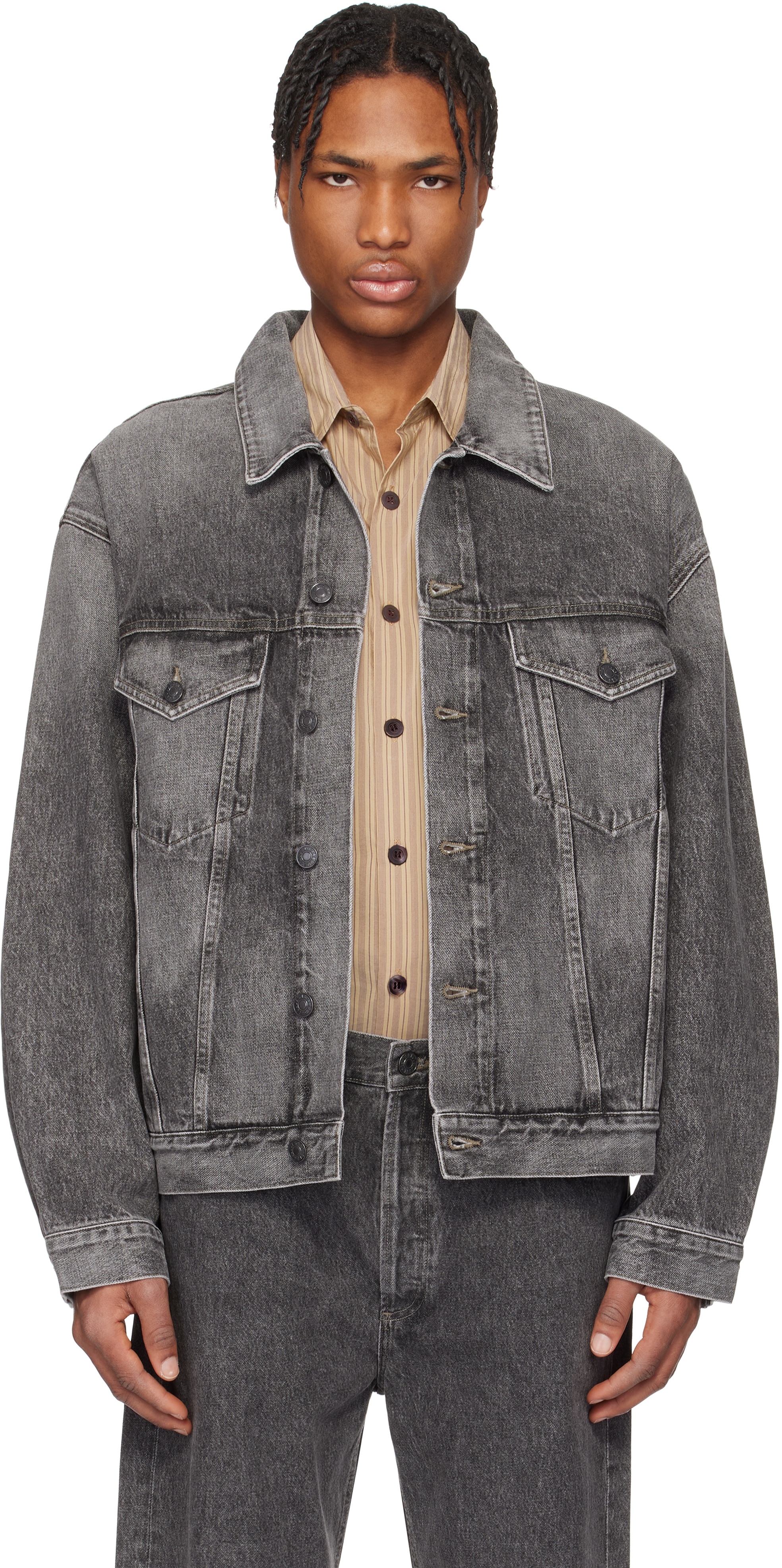 Agolde Man Denim Outerwear Black Size L Recycled Cotton In Fresh (washed Grey)