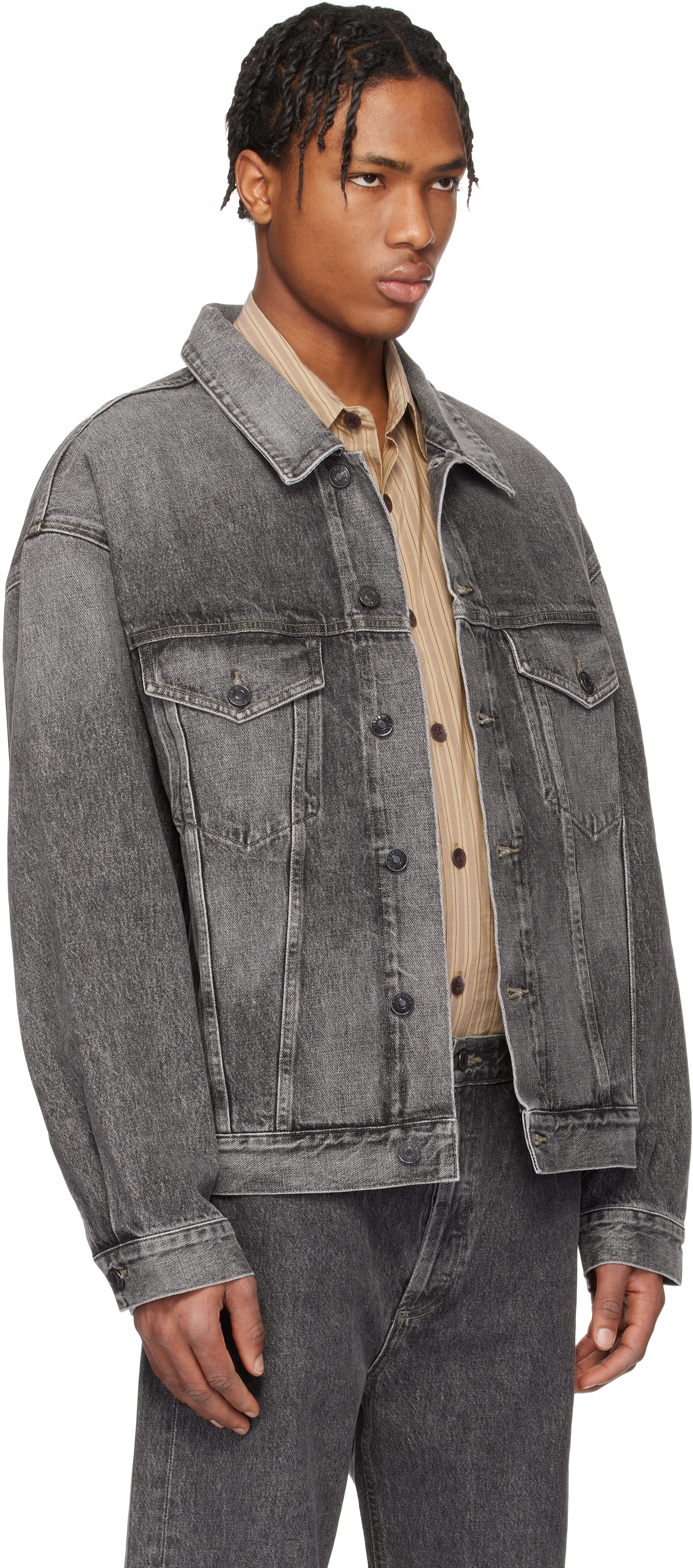 Agolde Man Denim Outerwear Black Size L Recycled Cotton In Fresh (washed Grey)