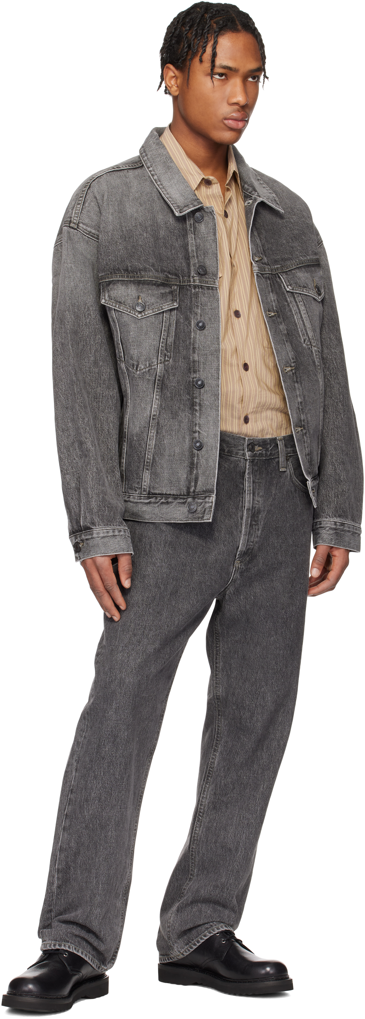 Agolde Man Denim Outerwear Black Size L Recycled Cotton In Fresh (washed Grey)