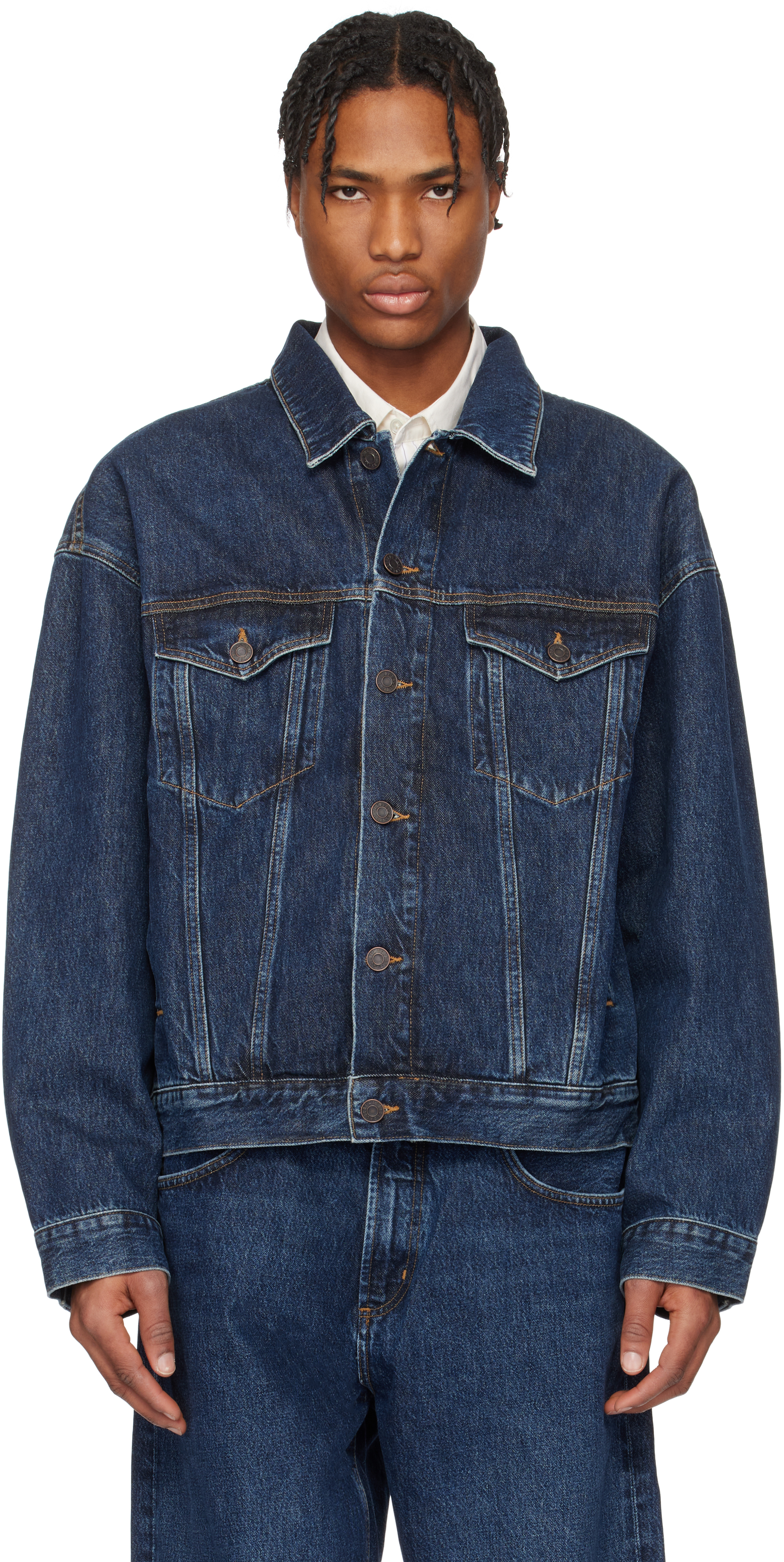 Agolde Blue Jacket With Vintage Effect In Pendulum