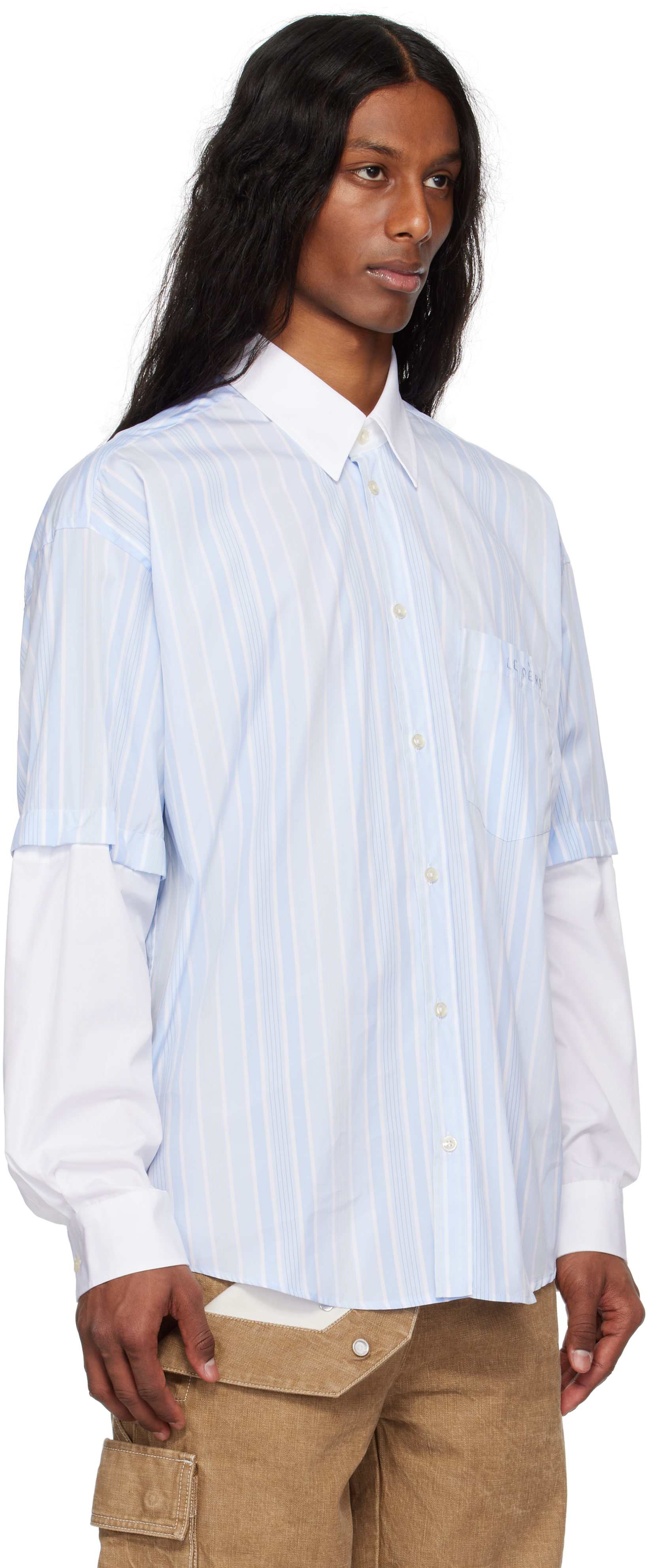 Shop Le Pere Blue & White Detached Sleeve Button Down Shirt In Blue Stripe