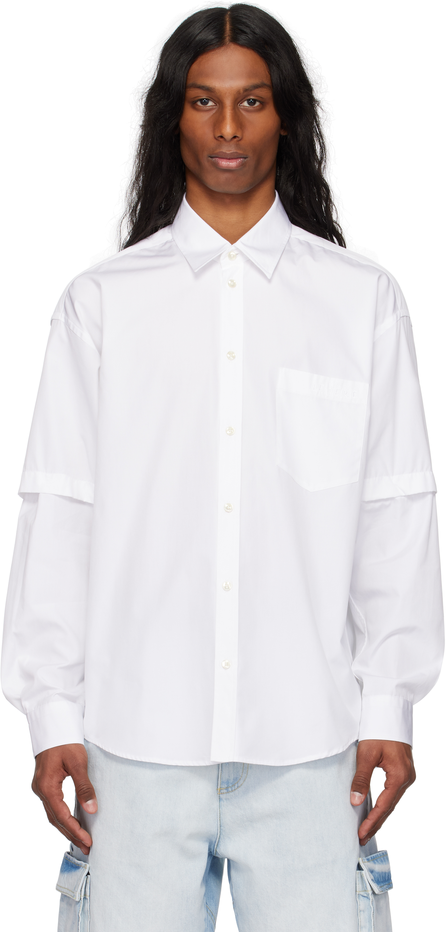 Shop Le Pere White Detached Sleeve Button Down Shirt