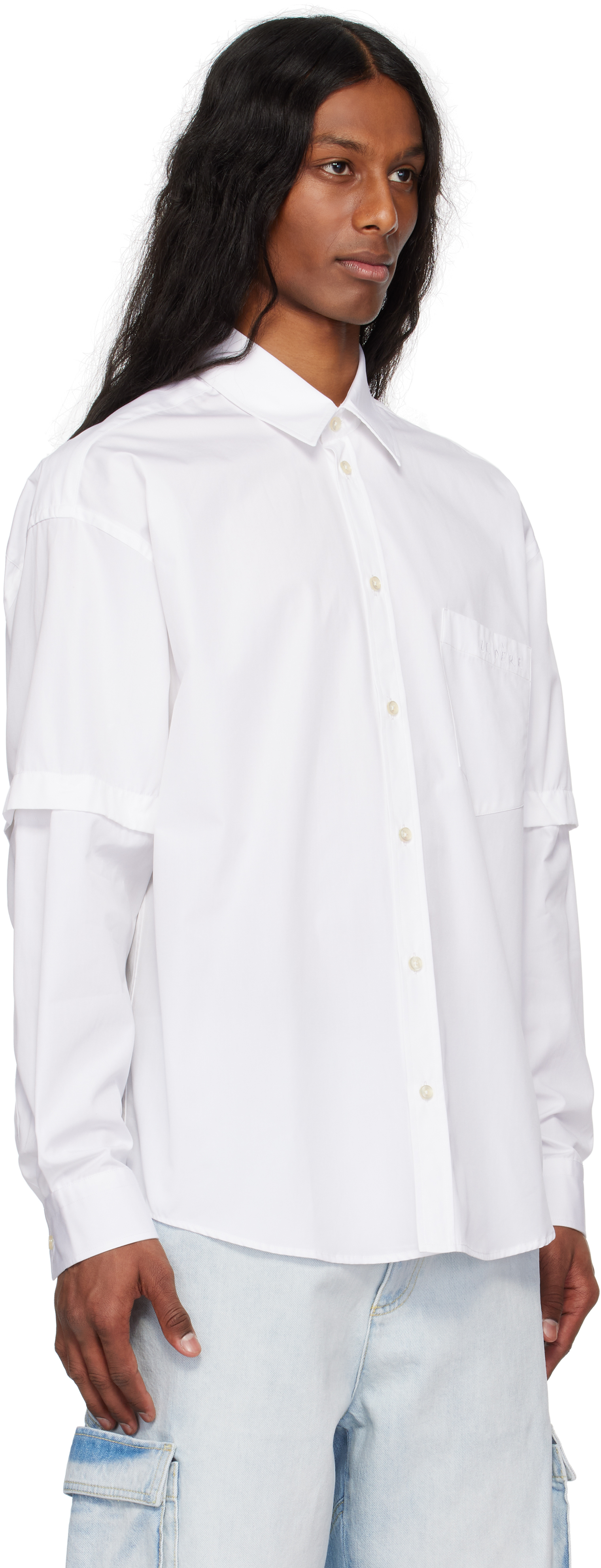 Shop Le Pere White Detached Sleeve Button Down Shirt