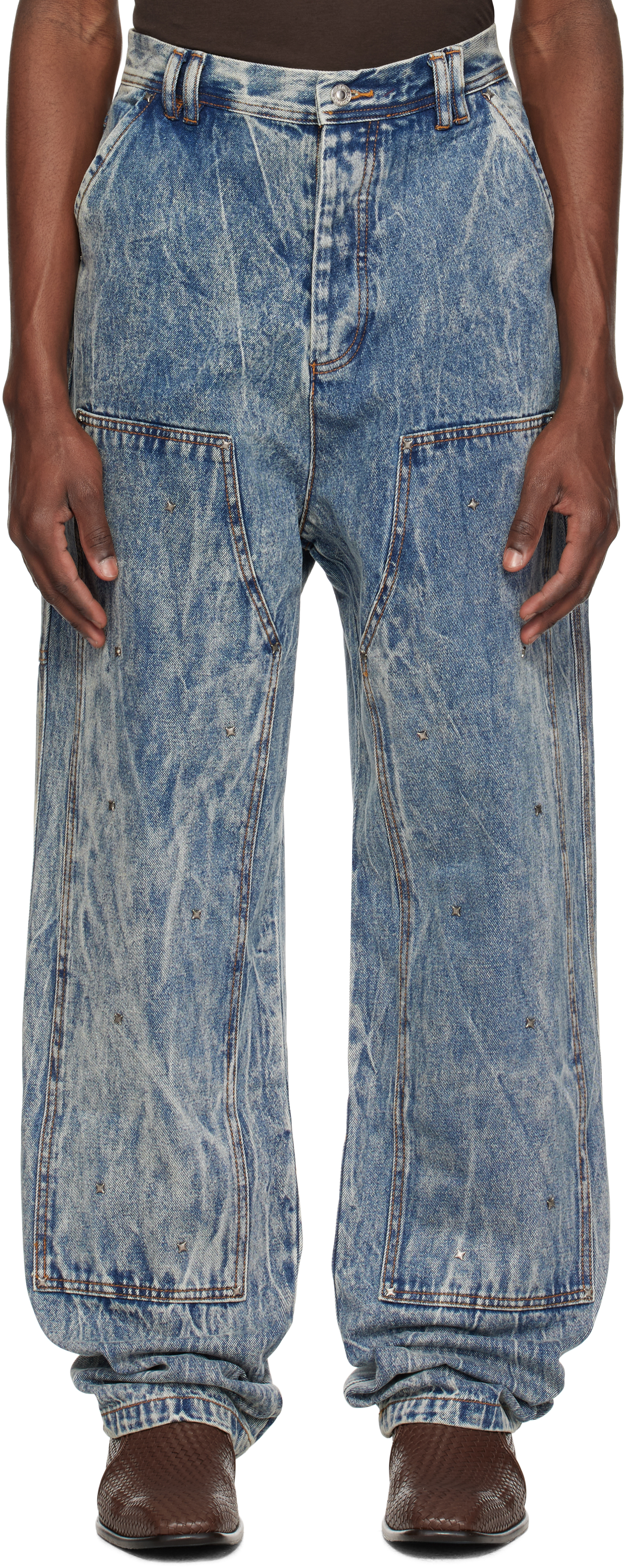KUSIKOHC: Blue Workwear Multi Rivet Jeans | SSENSE