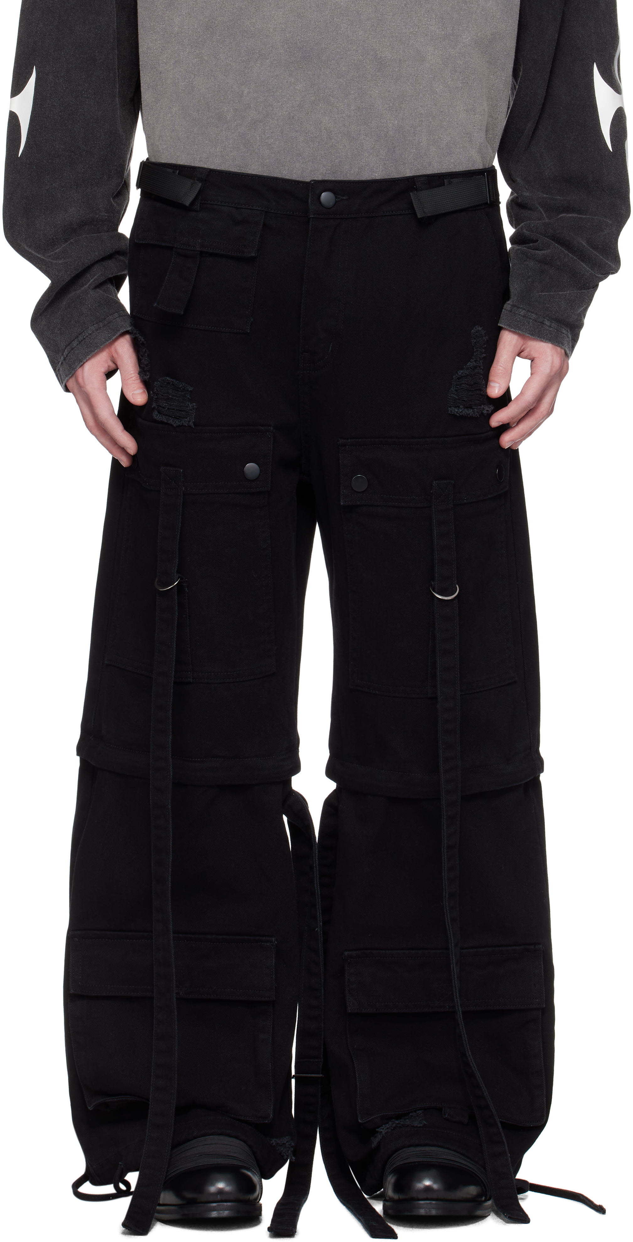 KUSIKOHC KSK FLOWER RIDER FAUX LEATHER PANTS - BLACK