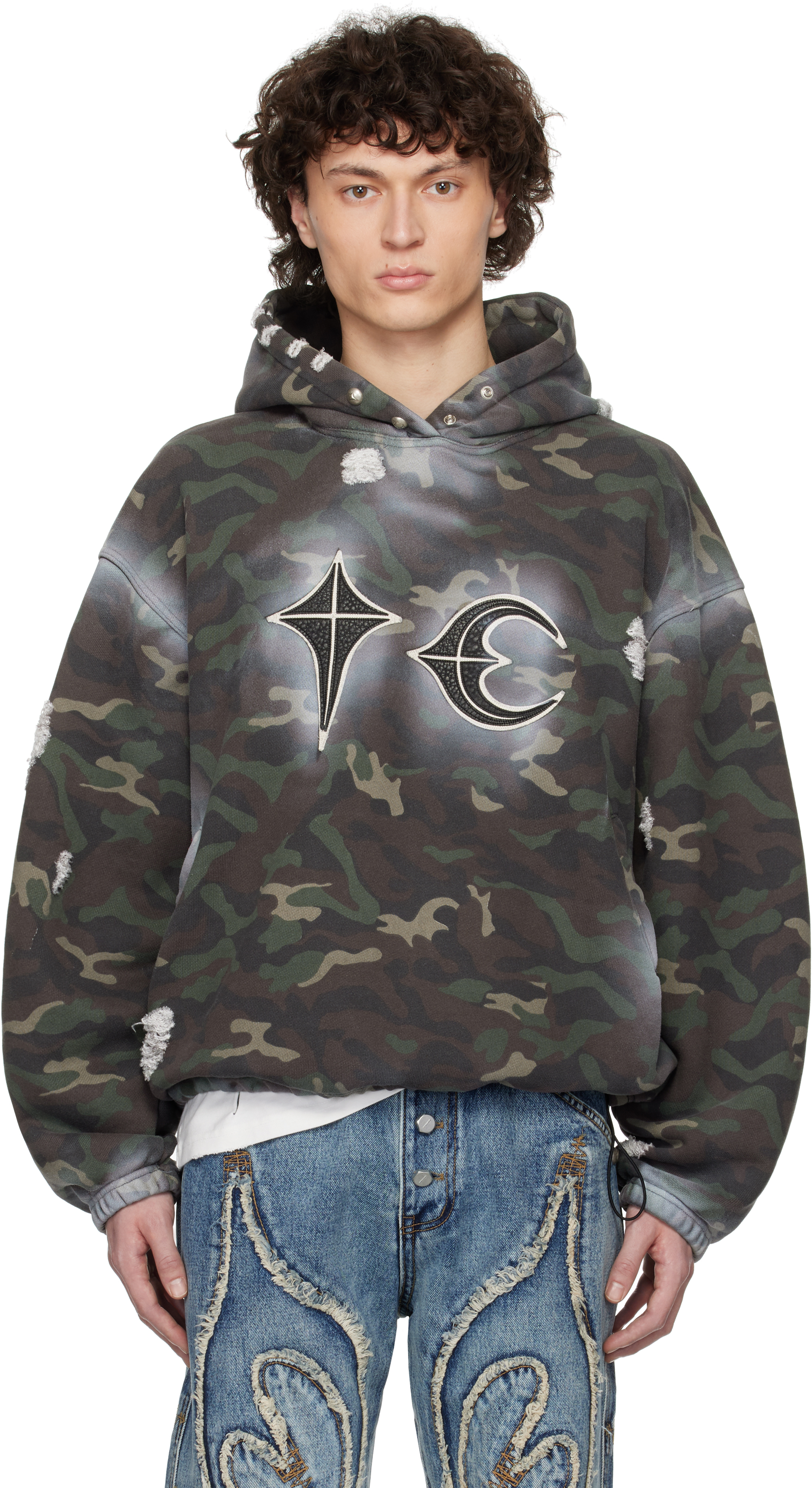 Thug Club: Khaki Sprayed Camoflage Rock Hoodie | SSENSE