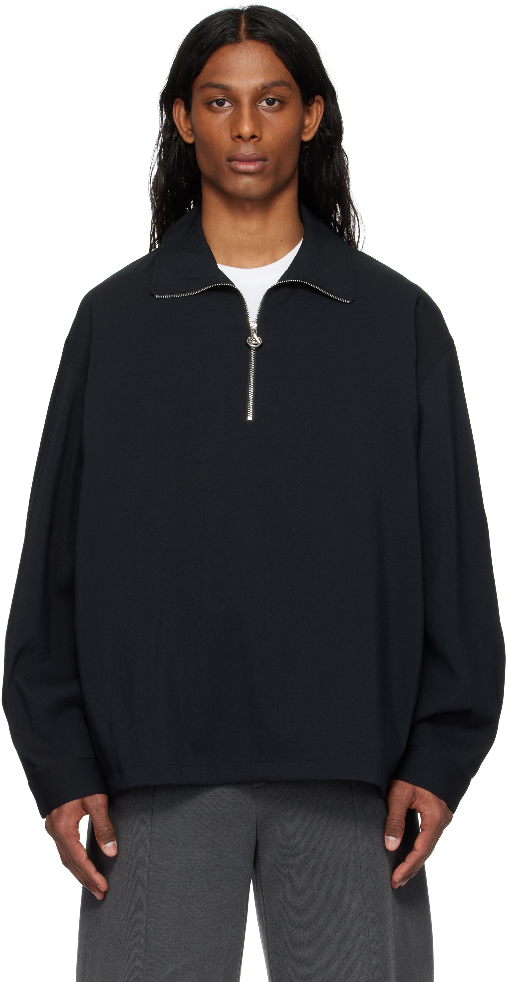 Black Half Zip Up Band Neck Sweatshirt