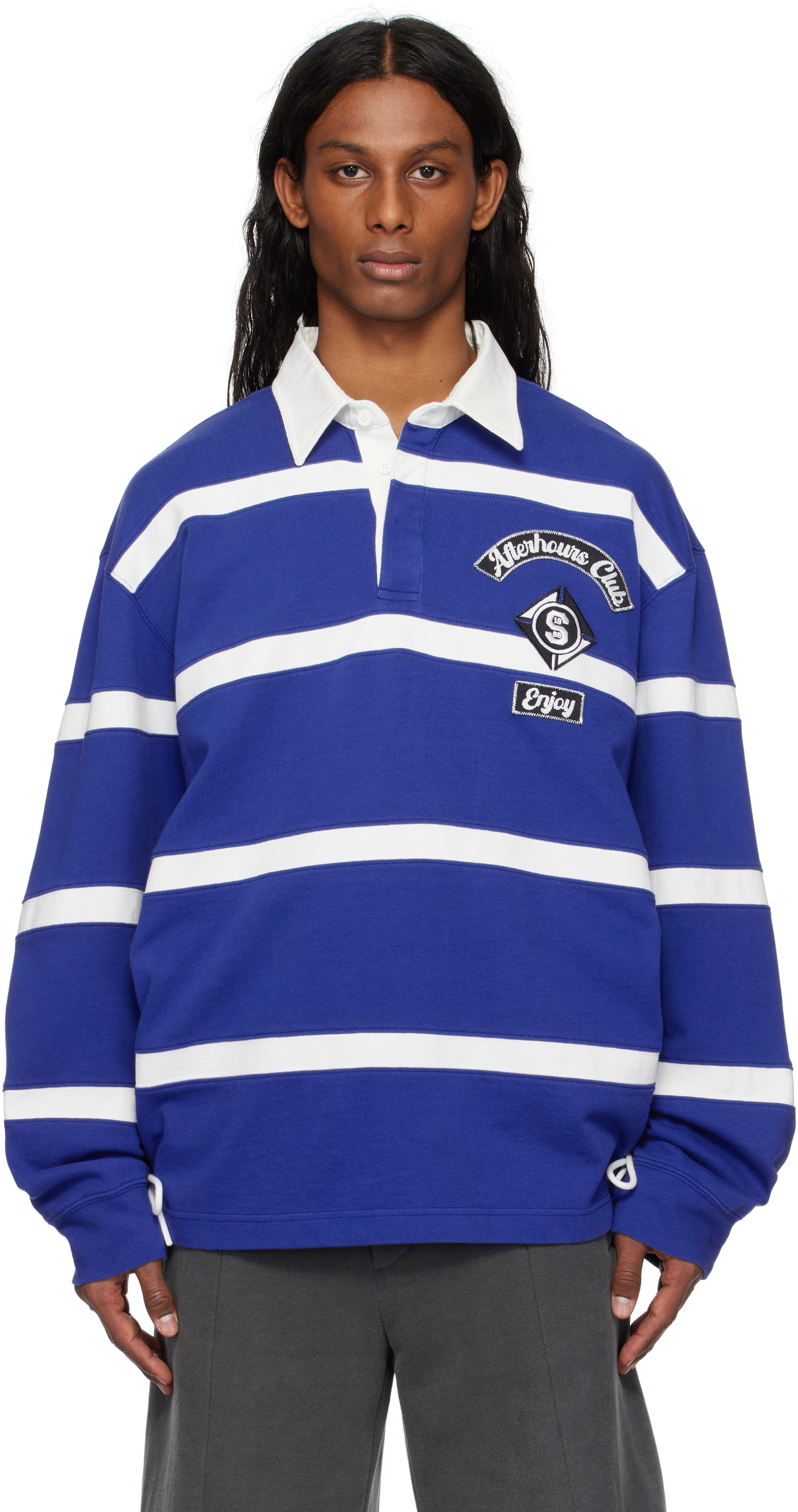 Navy & White Solid Applique Rugby Polo