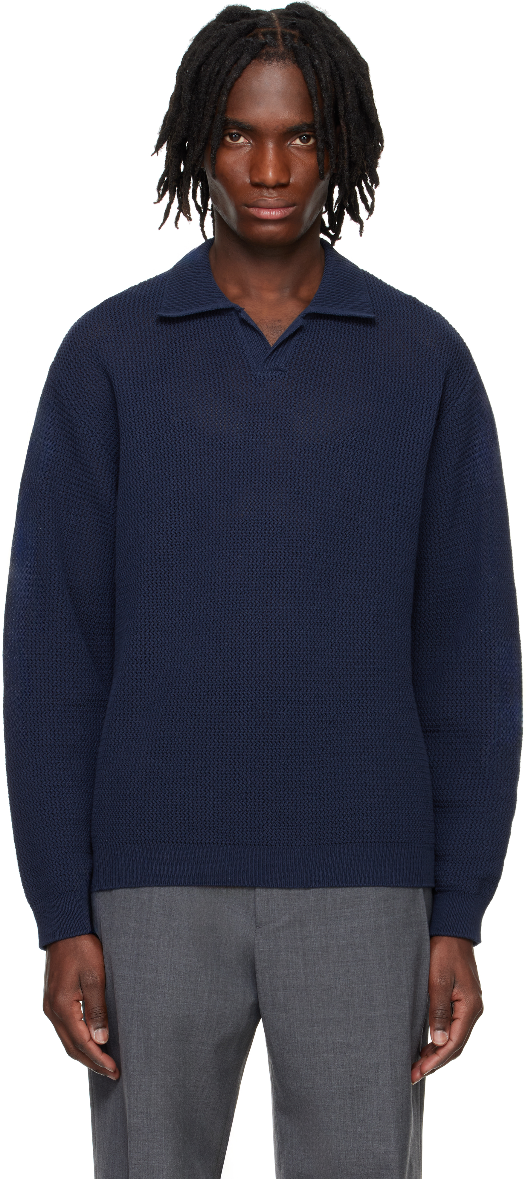 Navy Open-Knit Polo