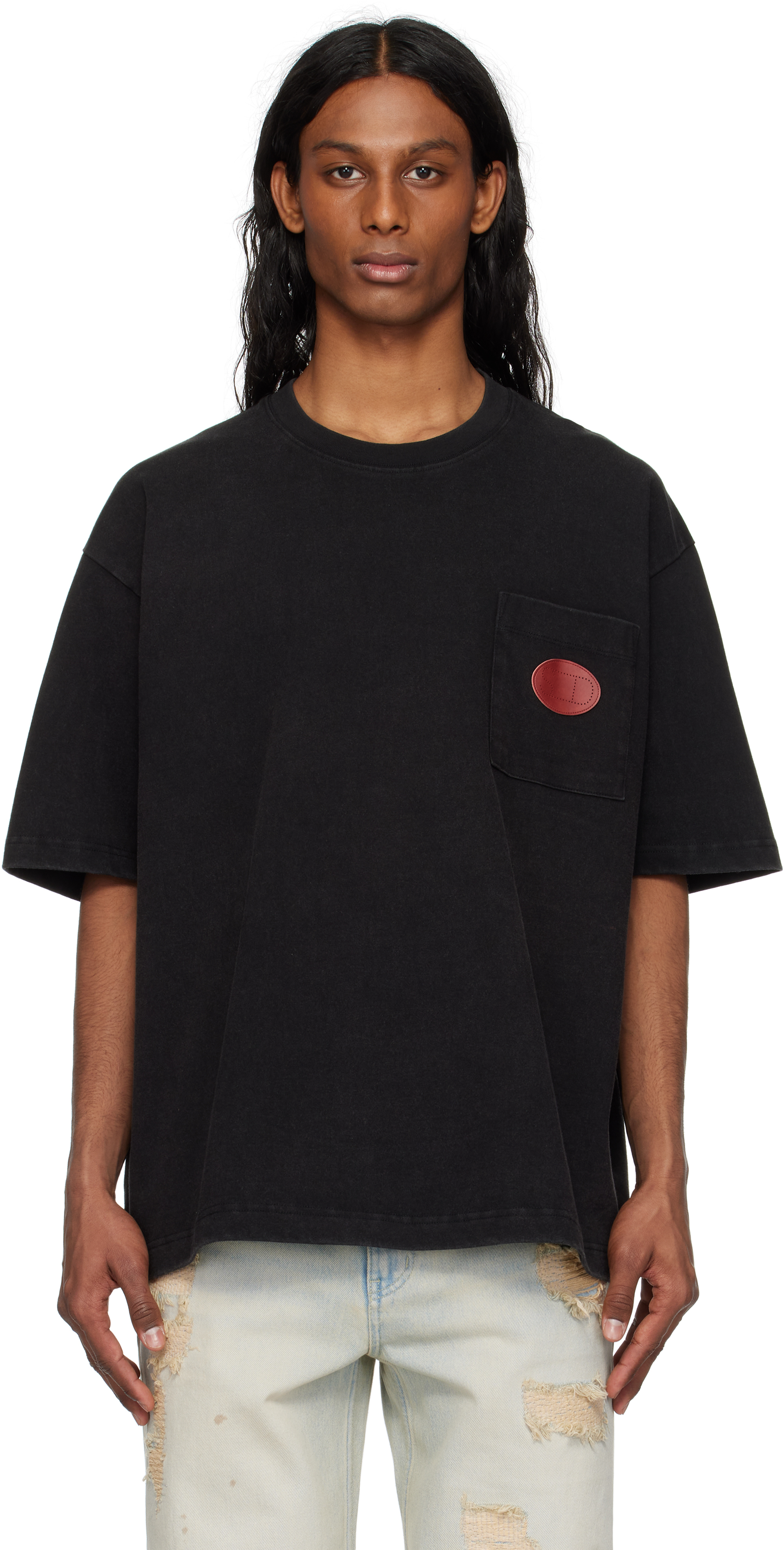 Gray Leather Patch Pocket T-shirt