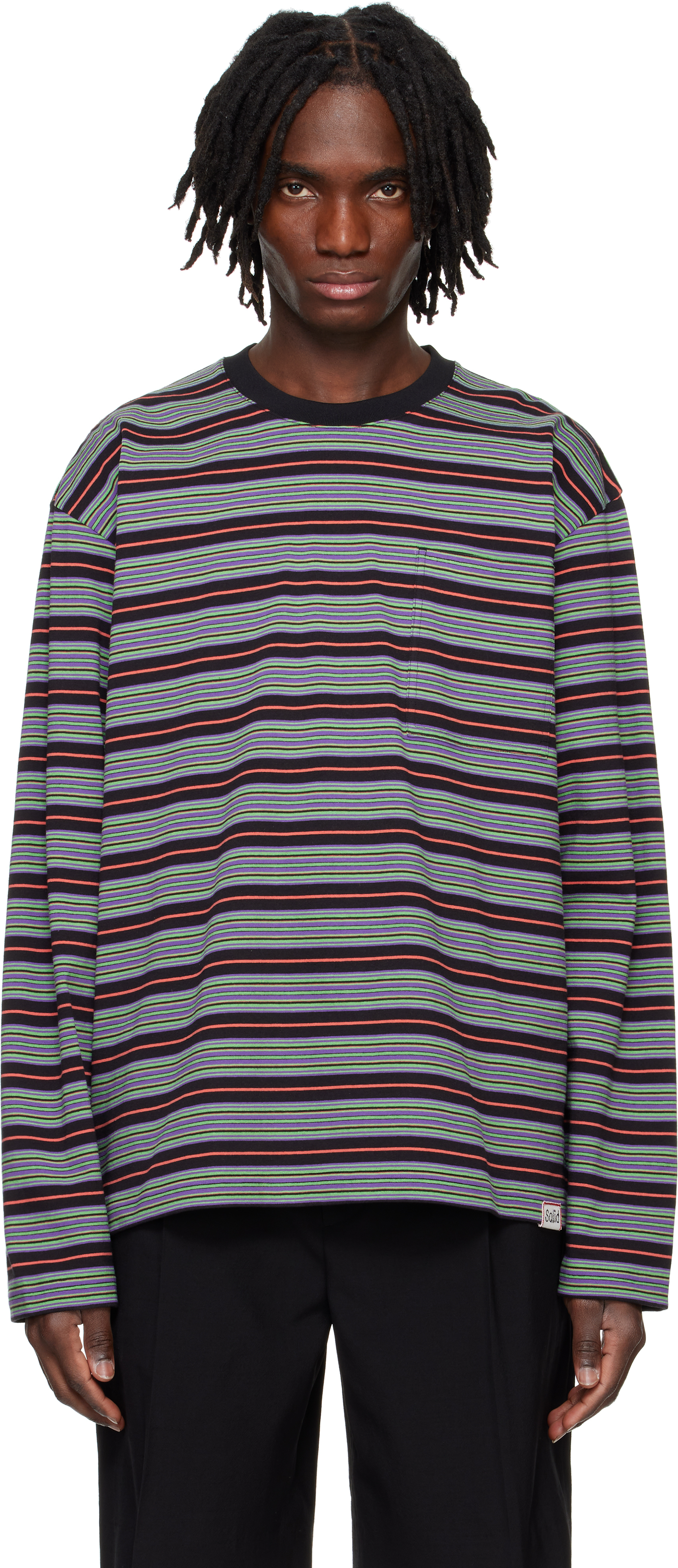 【関税込み】Solid Homme マルチカラー ボーダー 長袖Tシャツ Solid Homme: マルチカラー ボーダー 長袖Tシャツ | SSENSE 日本