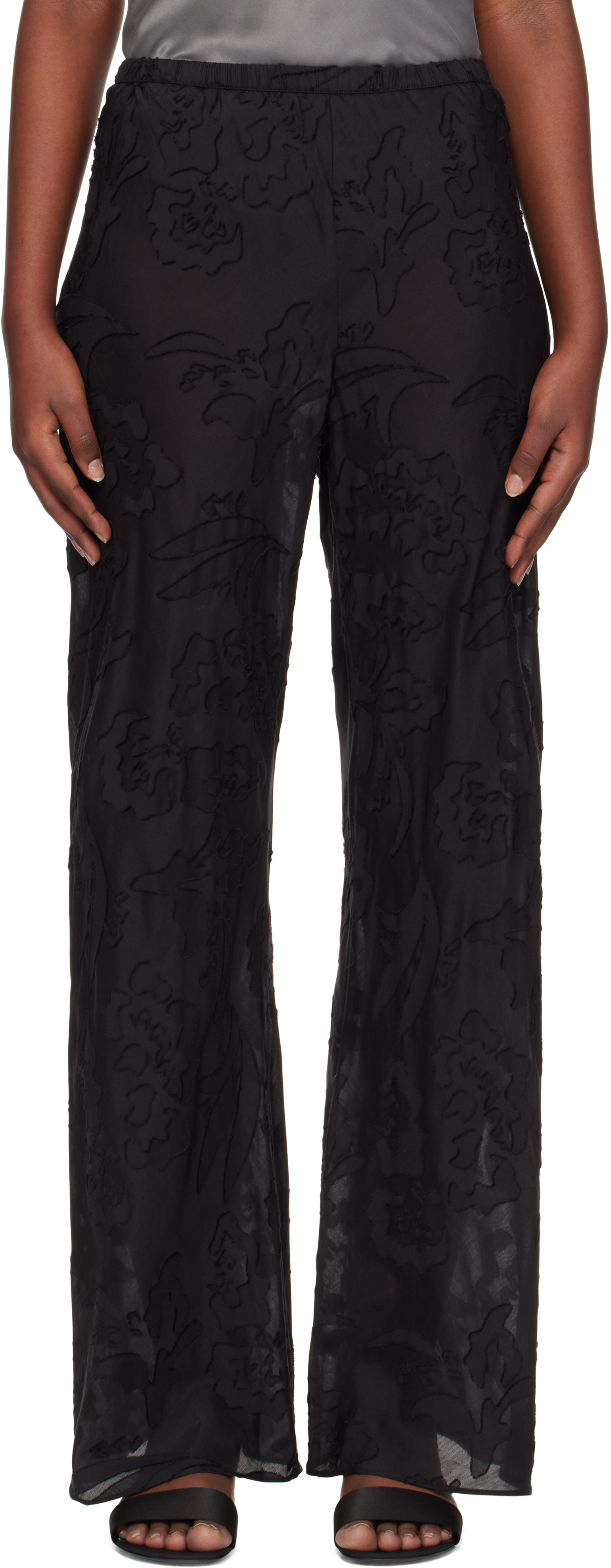 Black Clip Silk Bias Cut Lounge Pants