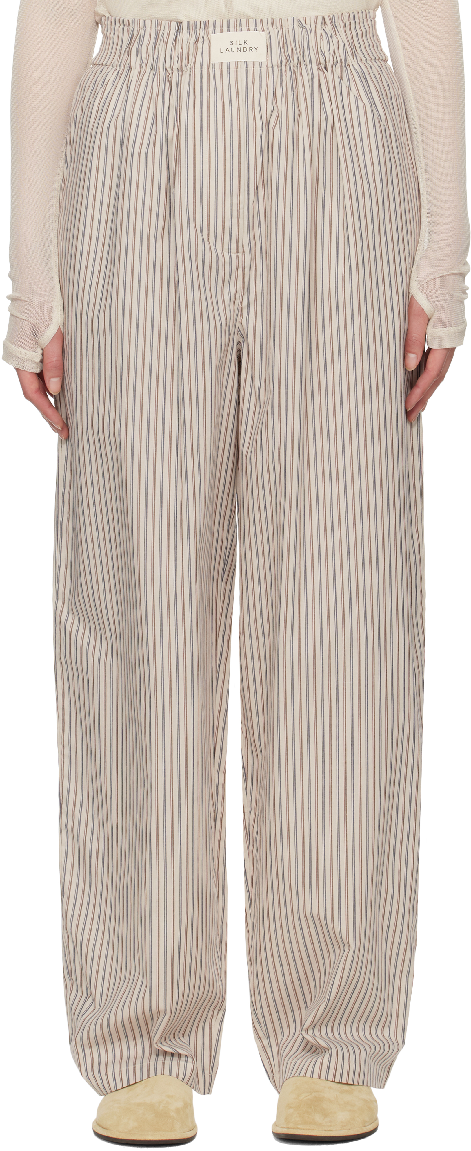 Beige Cotton Paper Bag Lounge Pants