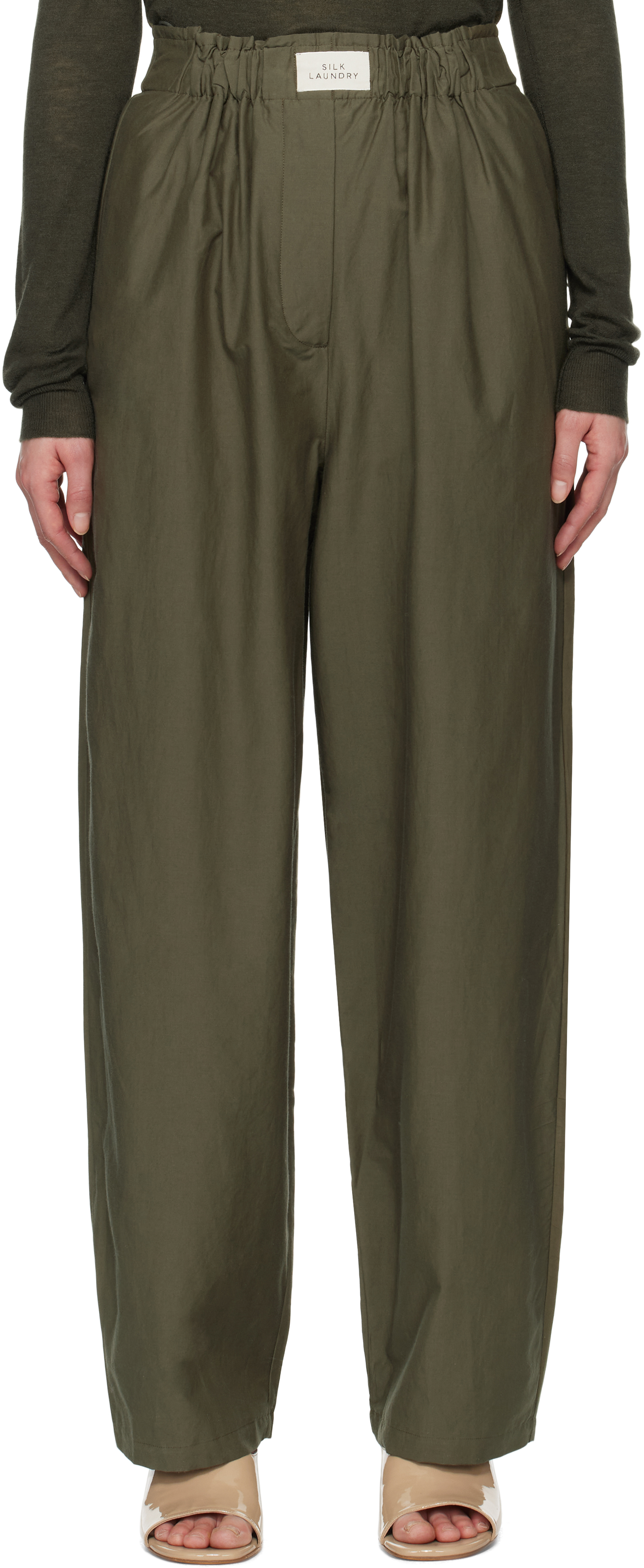 Green Cotton Silk Paper Bag Lounge Pants