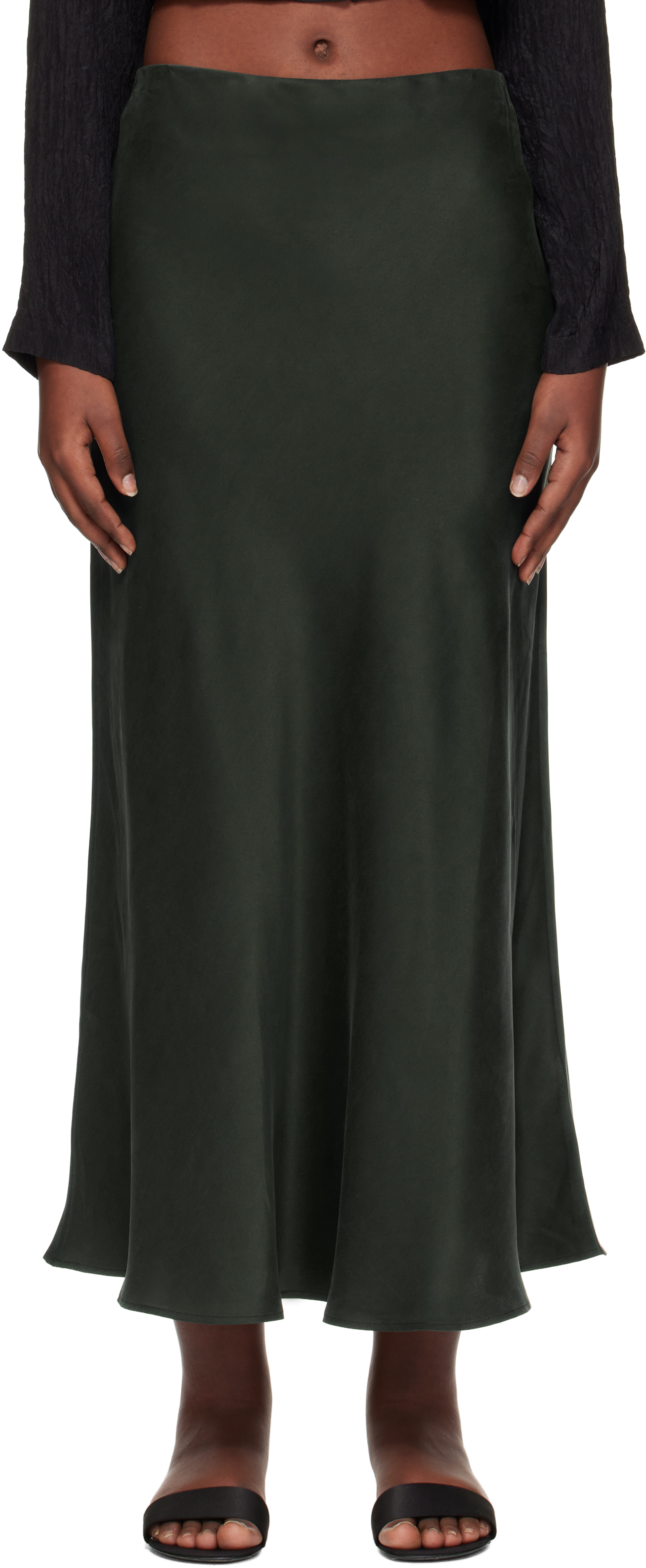 Green Long Bias Cut Maxi Skirt