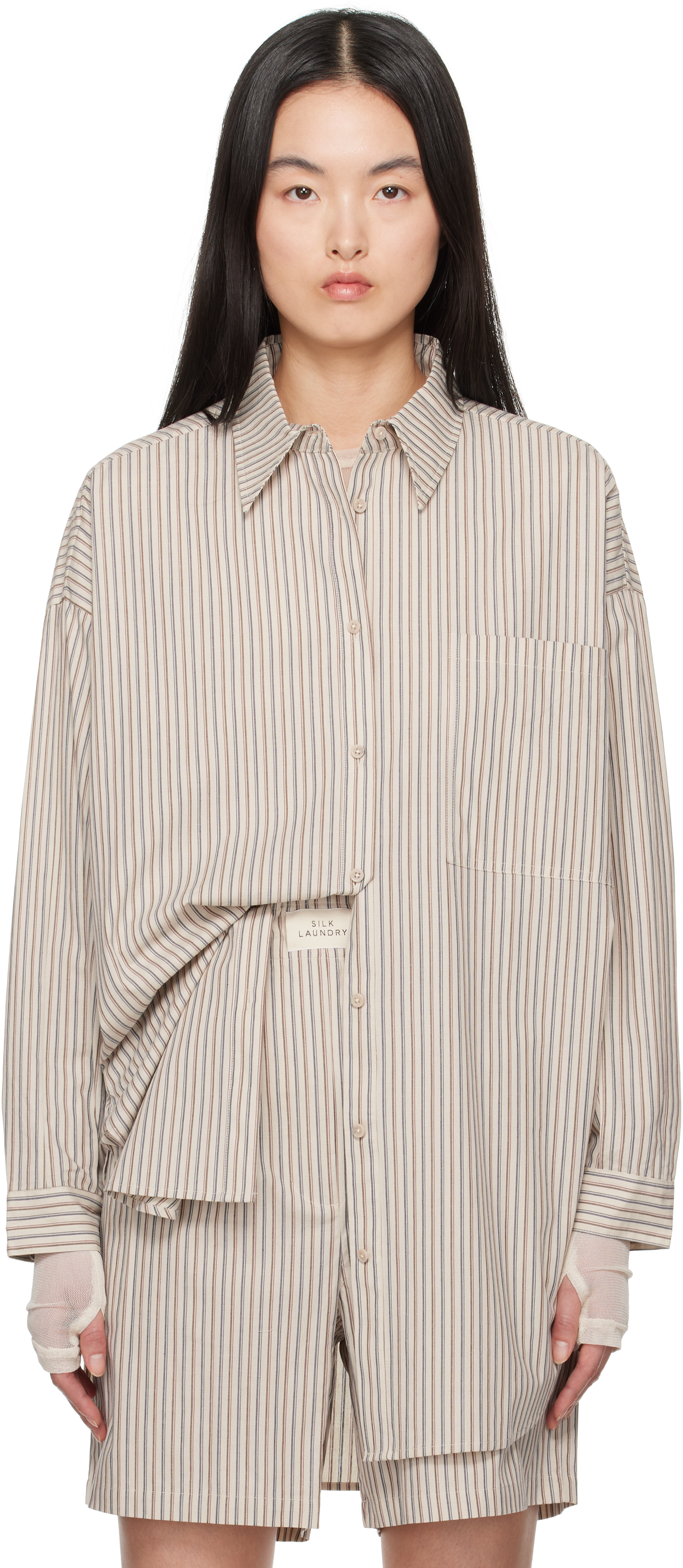 Beige Cotton Round Shirt