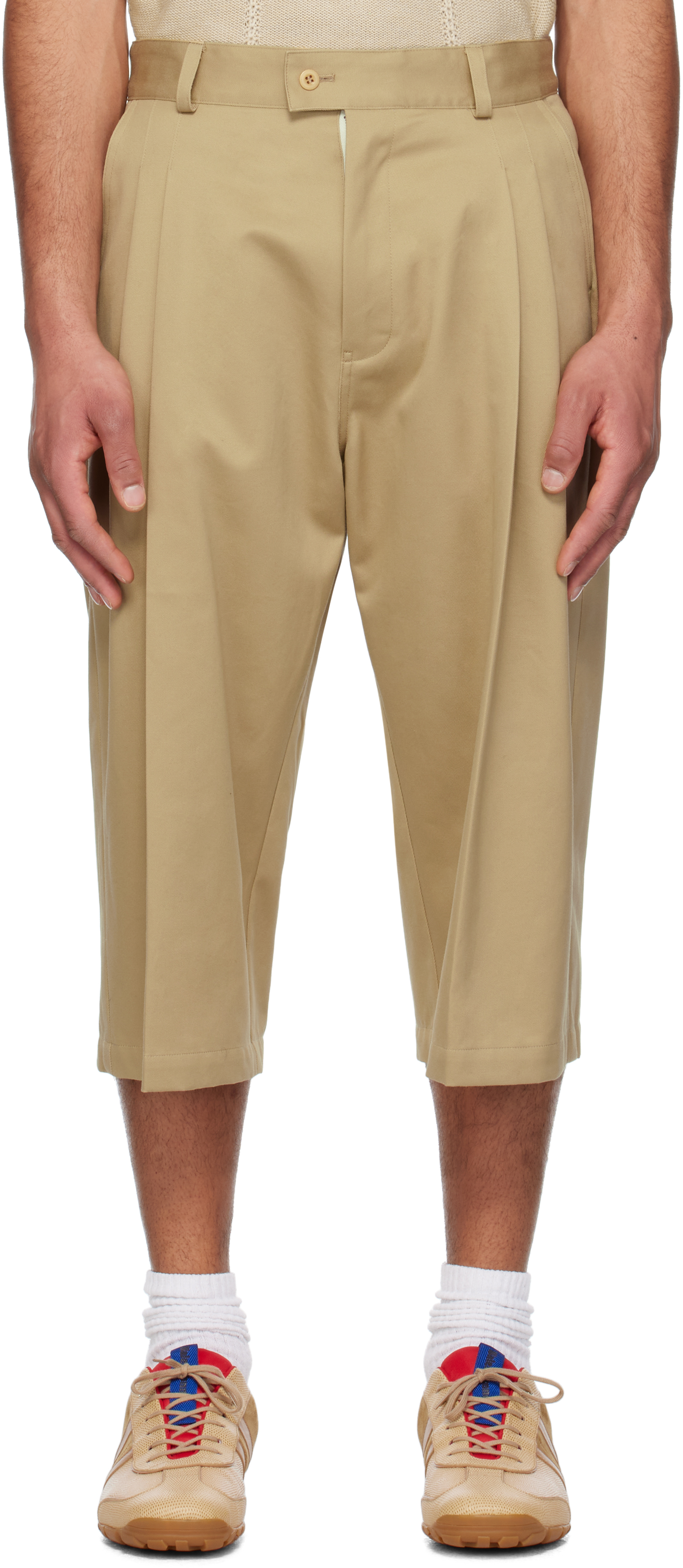 Beige Three Quarter Chinos 2Tuck Shorts