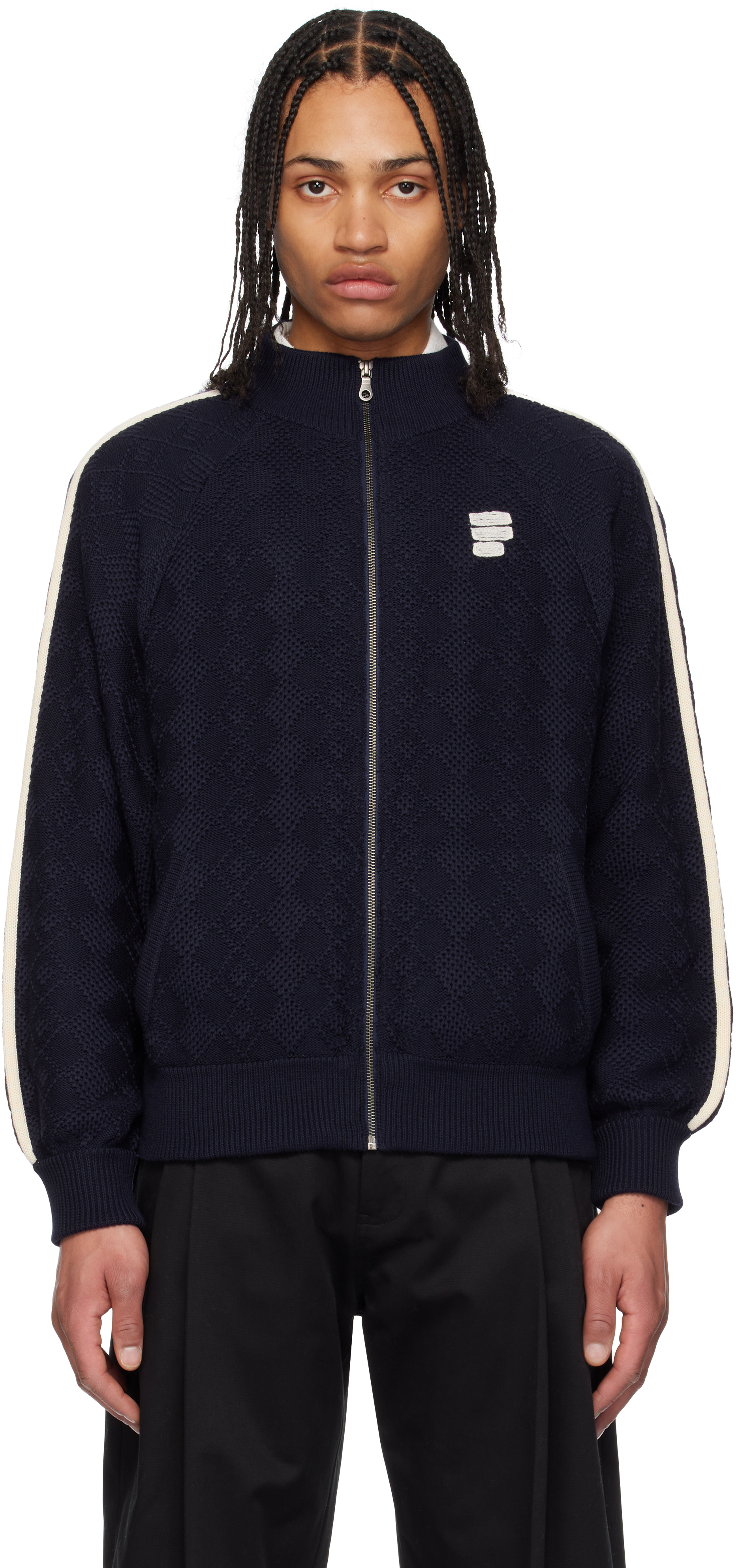 Navy Knitted Training Track Jacket