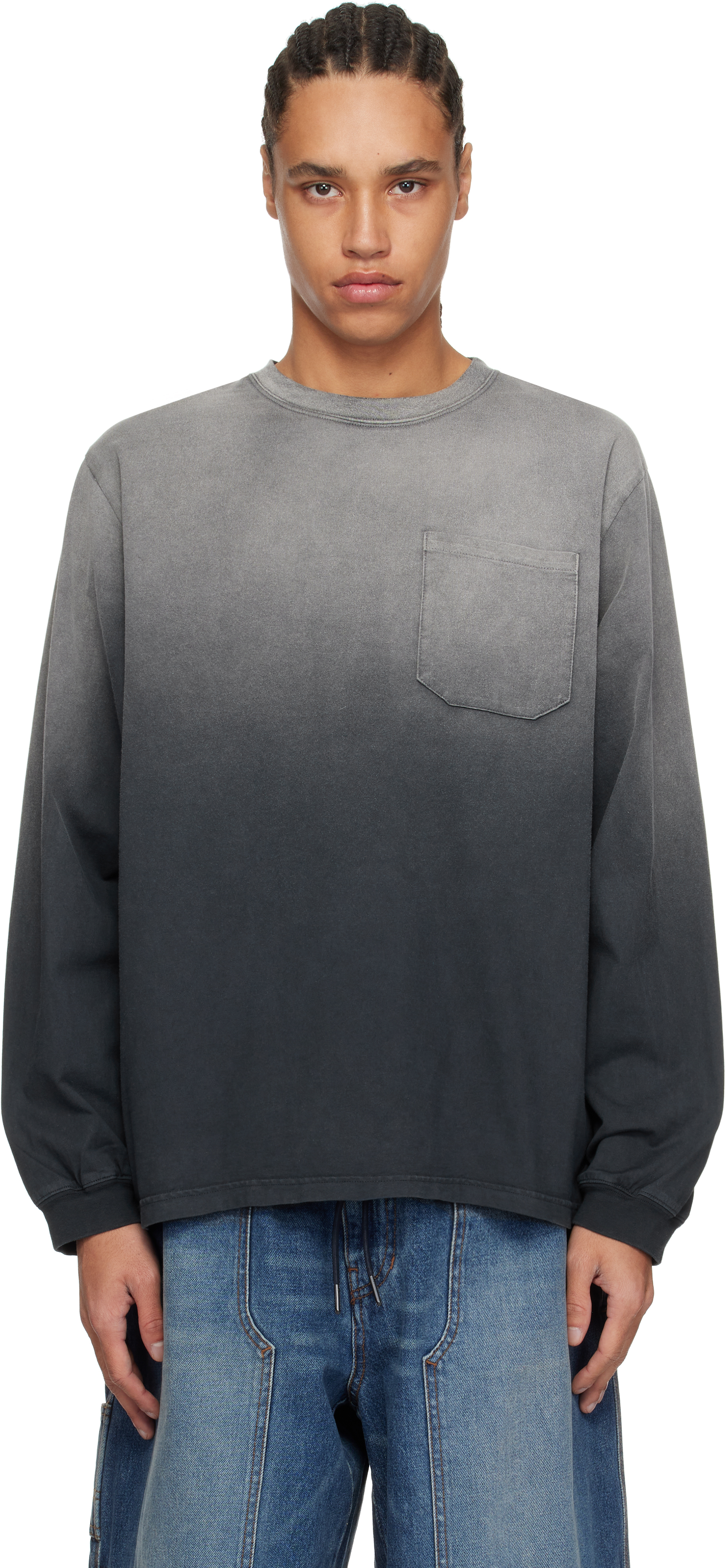 Gray 
Black Faded Roomy Sleeve LS T-shirt